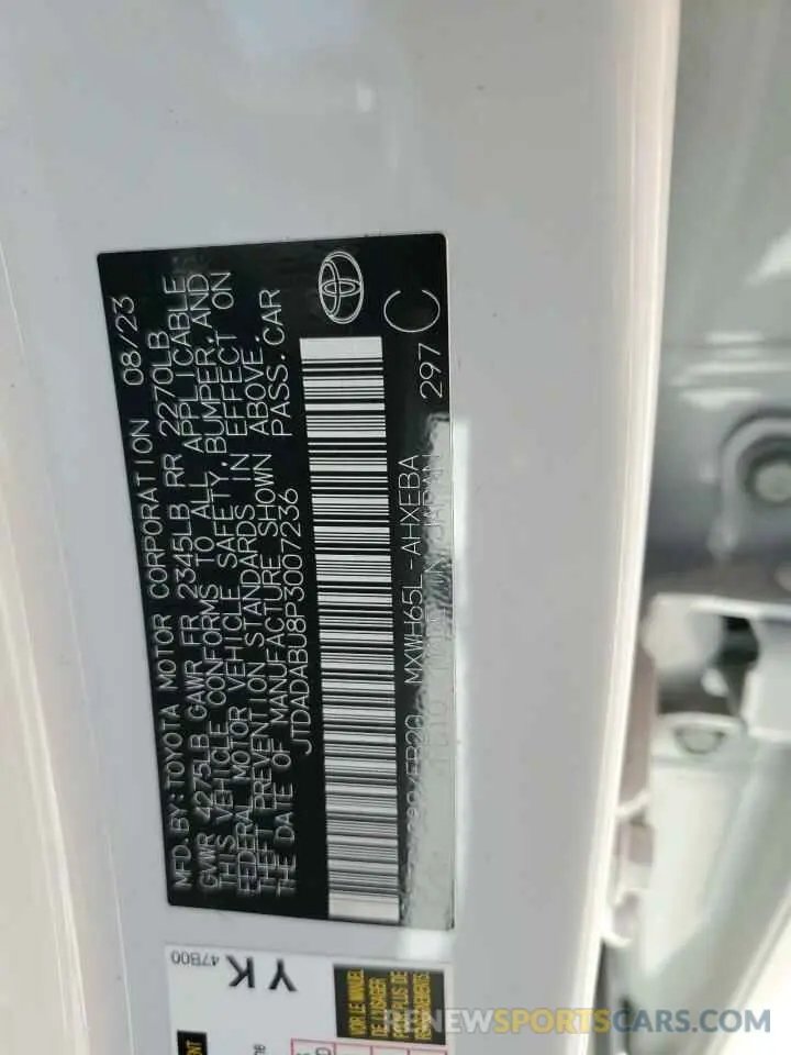 12 Фотография поврежденного автомобиля JTDADABU8P3007236 TOYOTA PRIUS 2023