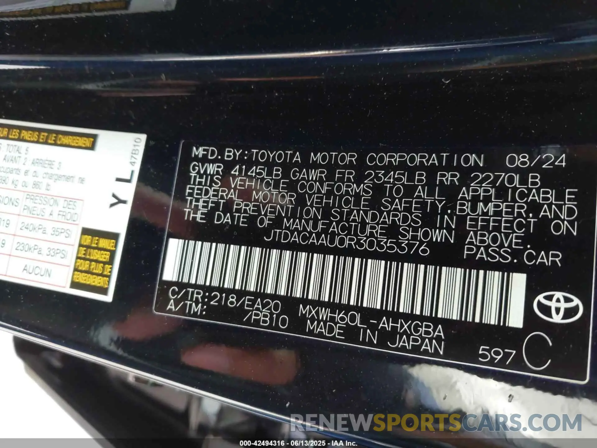 9 Фотография поврежденного автомобиля JTDACAAU0R3035376 TOYOTA PRIUS 2024