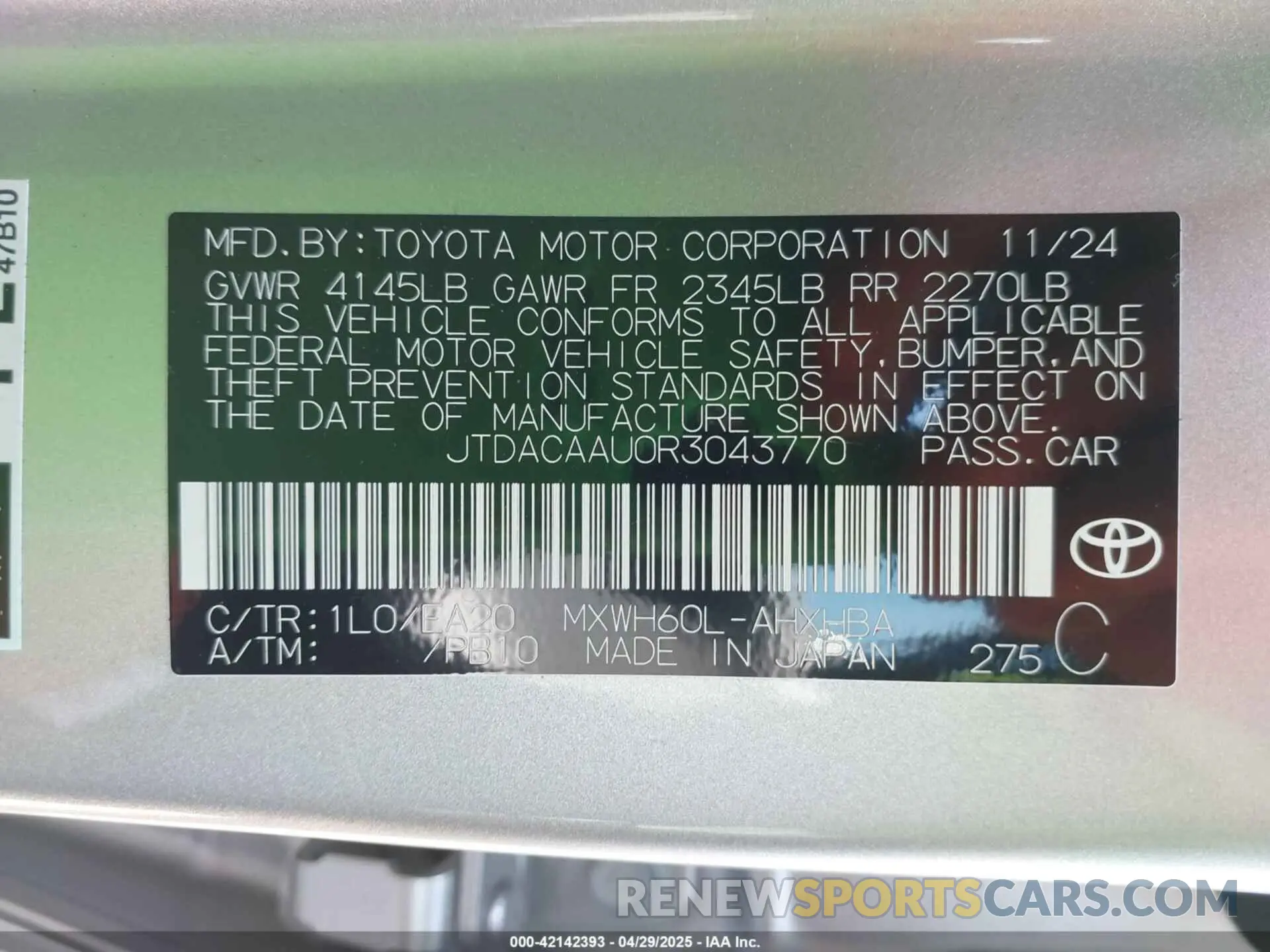 9 Photograph of a damaged car JTDACAAU0R3043770 TOYOTA PRIUS 2024