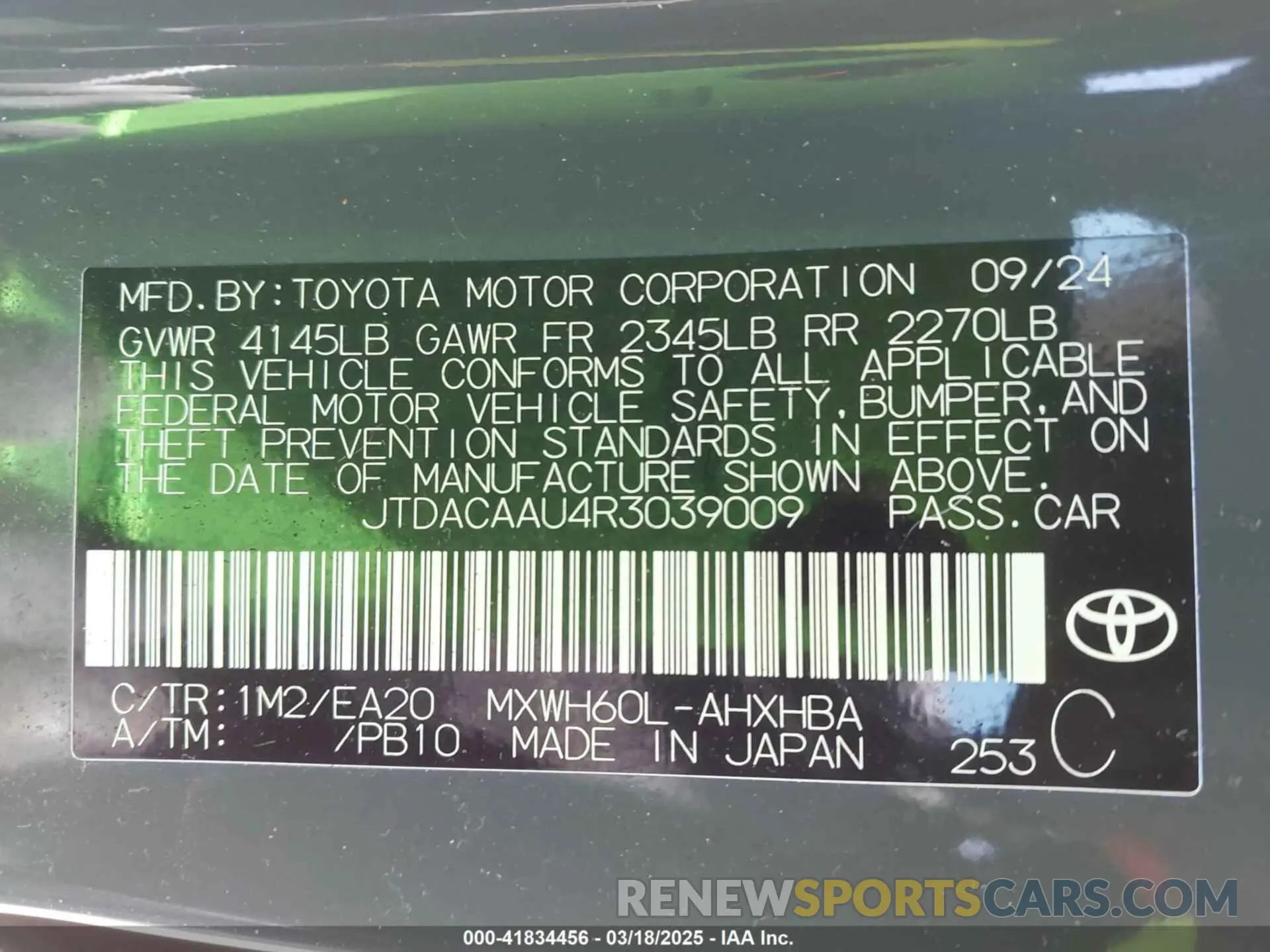 9 Photograph of a damaged car JTDACAAU4R3039009 TOYOTA PRIUS 2024