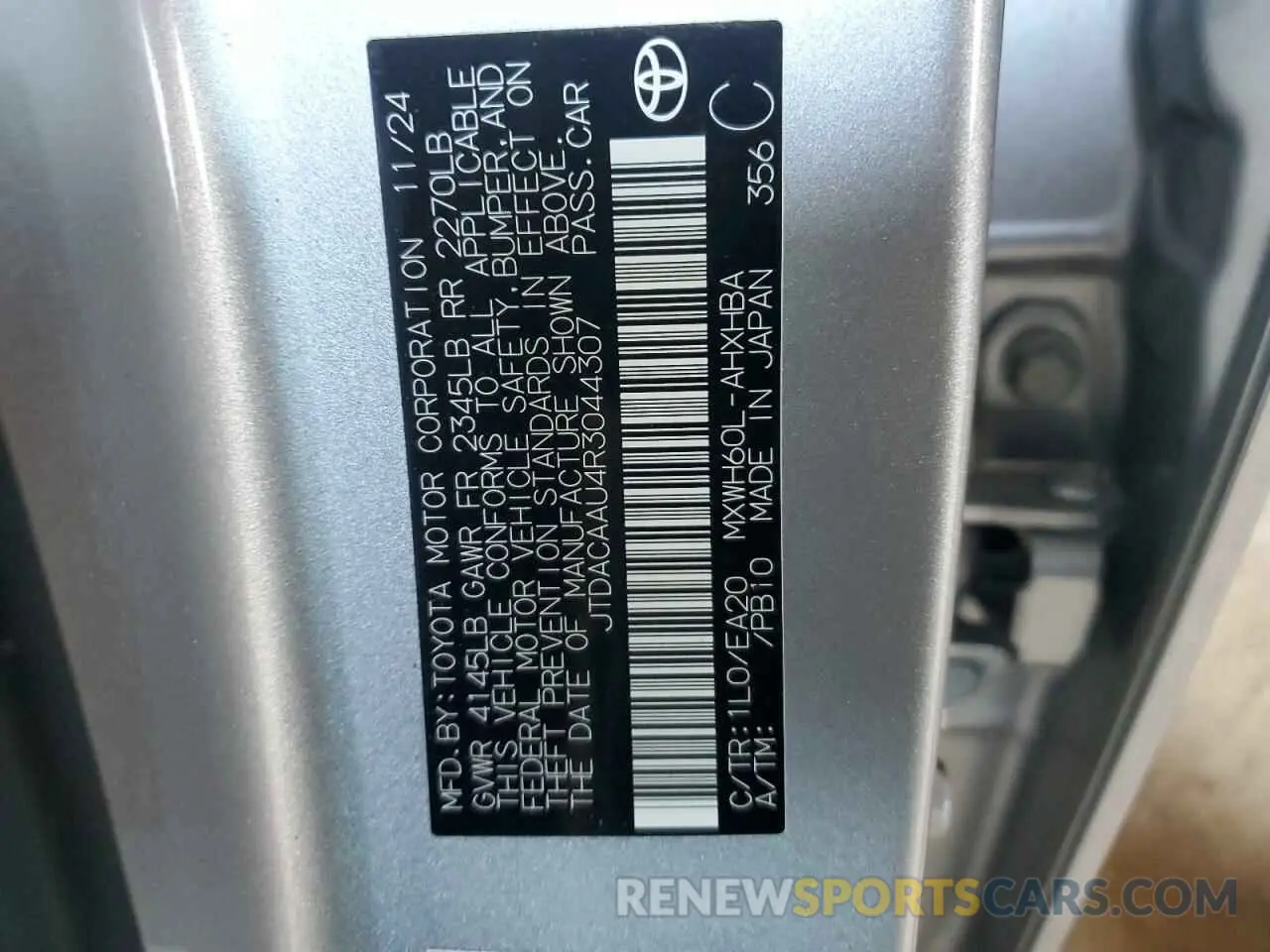14 Фотография поврежденного автомобиля JTDACAAU4R3044307 TOYOTA PRIUS 2024