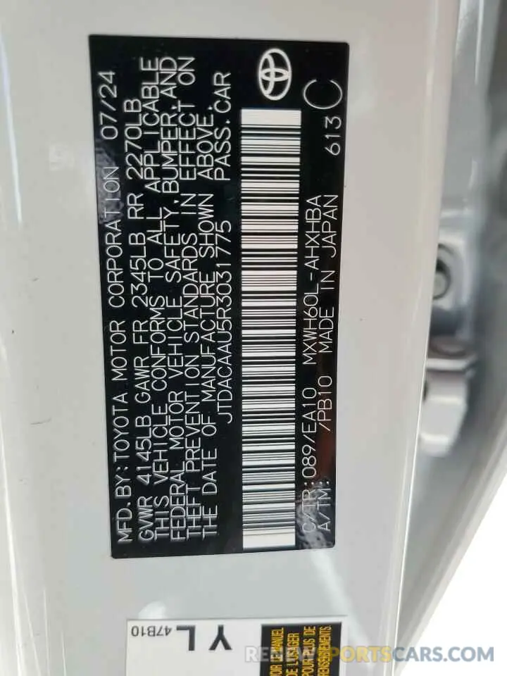 12 Photograph of a damaged car JTDACAAU5R3031775 TOYOTA PRIUS 2024