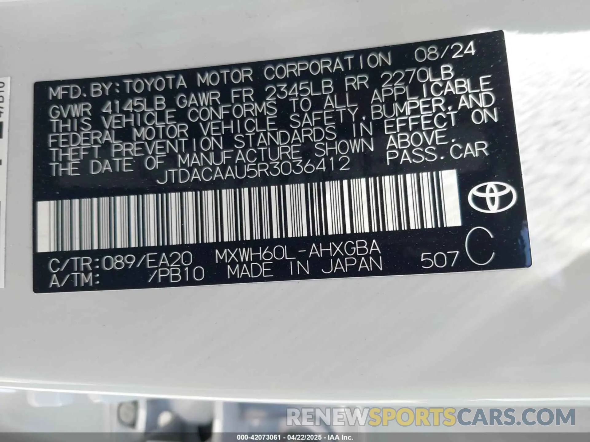 9 Photograph of a damaged car JTDACAAU5R3036412 TOYOTA PRIUS 2024