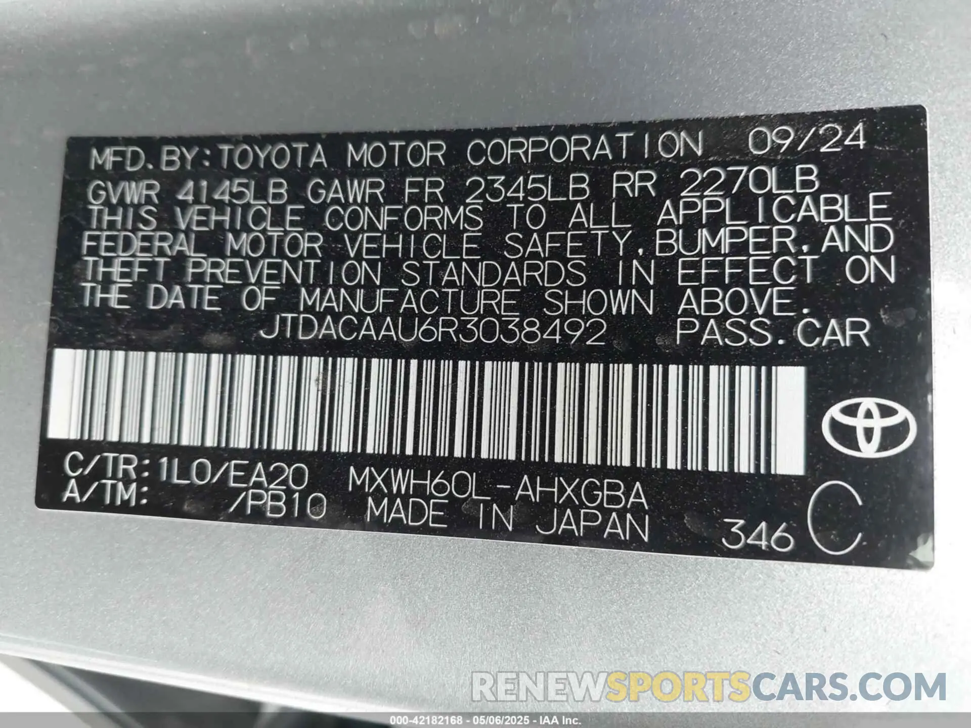 9 Photograph of a damaged car JTDACAAU6R3038492 TOYOTA PRIUS 2024
