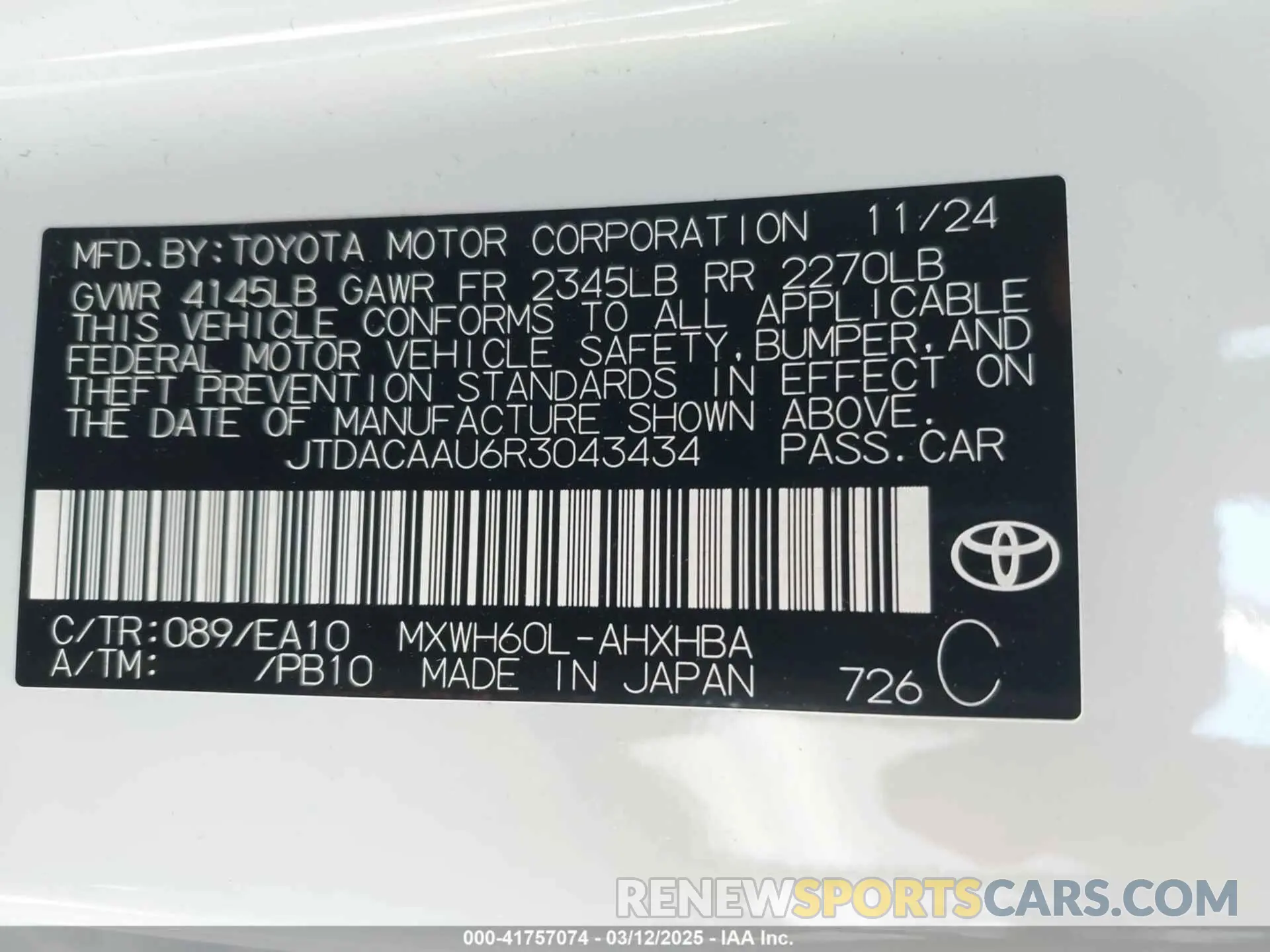 9 Фотография поврежденного автомобиля JTDACAAU6R3043434 TOYOTA PRIUS 2024