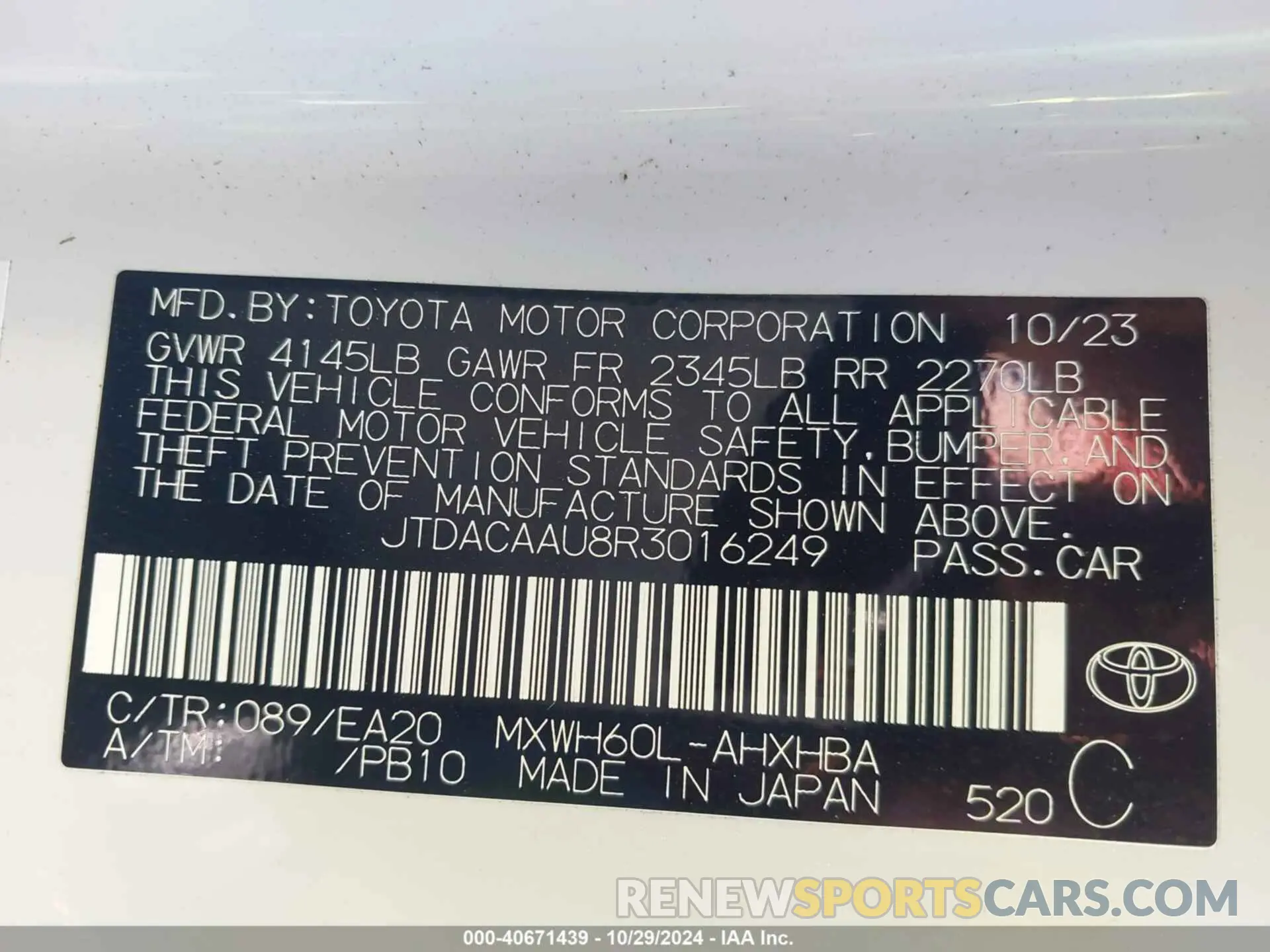 9 Photograph of a damaged car JTDACAAU8R3016249 TOYOTA PRIUS 2024