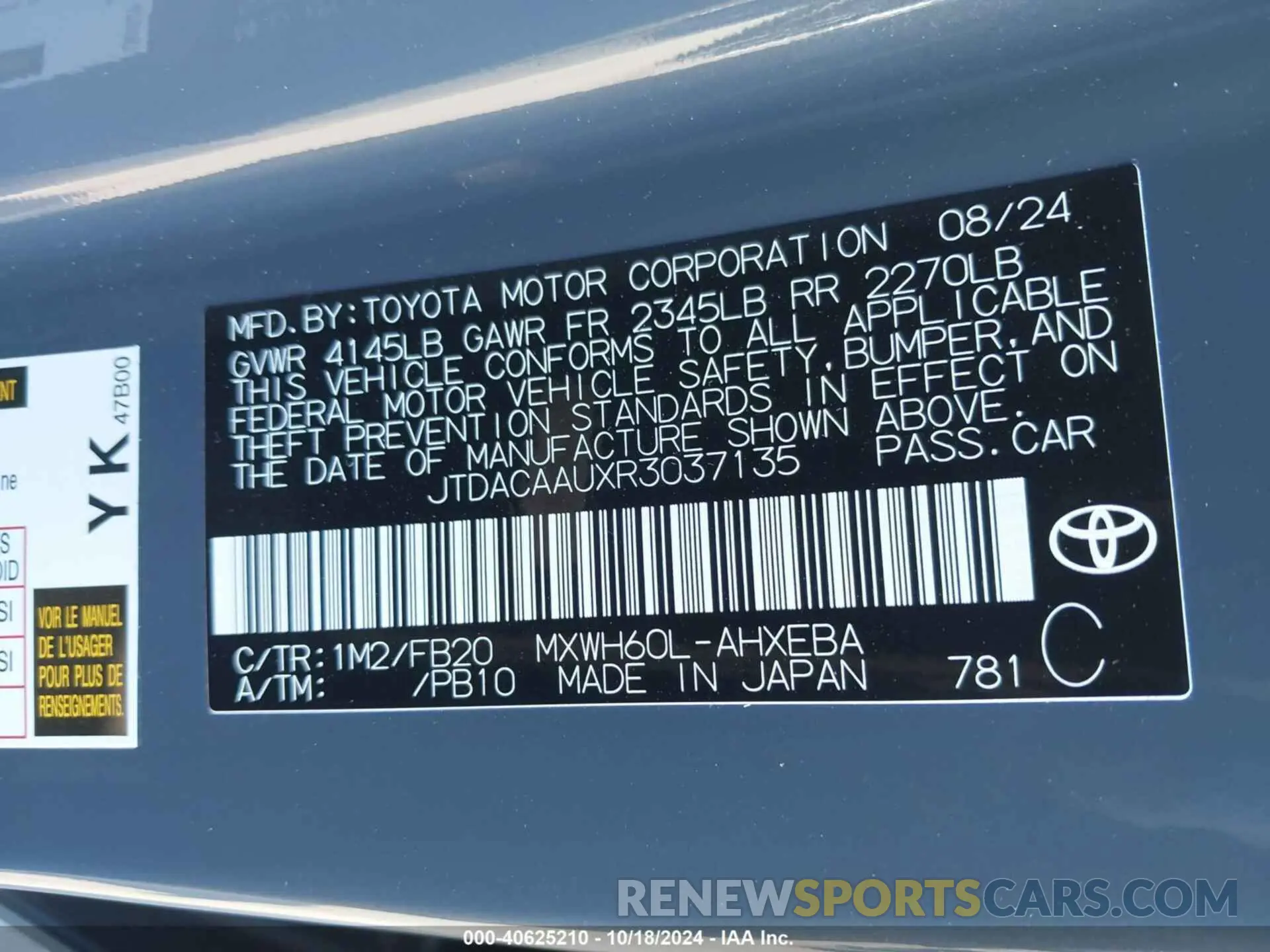 9 Photograph of a damaged car JTDACAAUXR3037135 TOYOTA PRIUS 2024