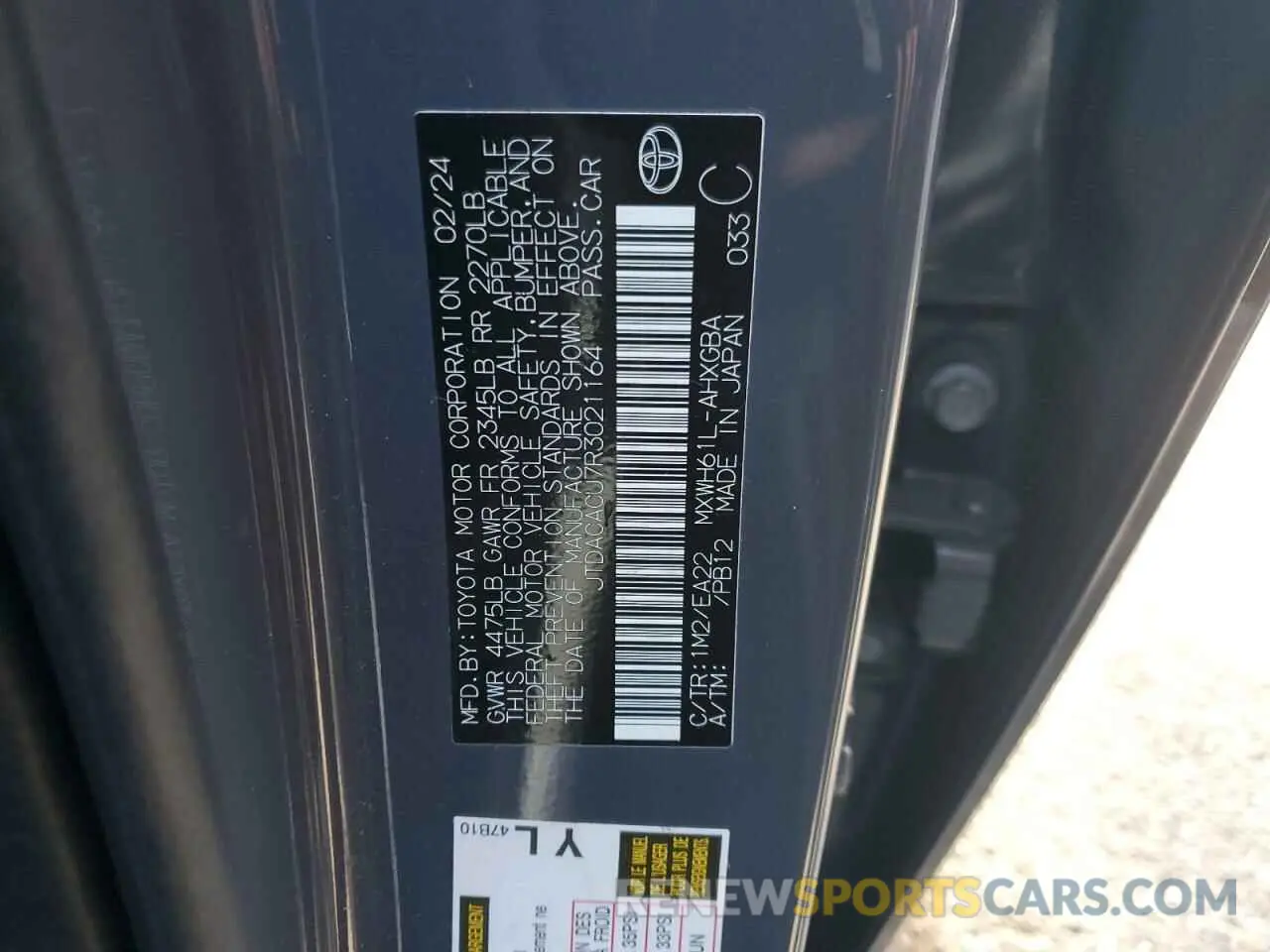 12 Photograph of a damaged car JTDACACU7R3021164 TOYOTA PRIUS 2024