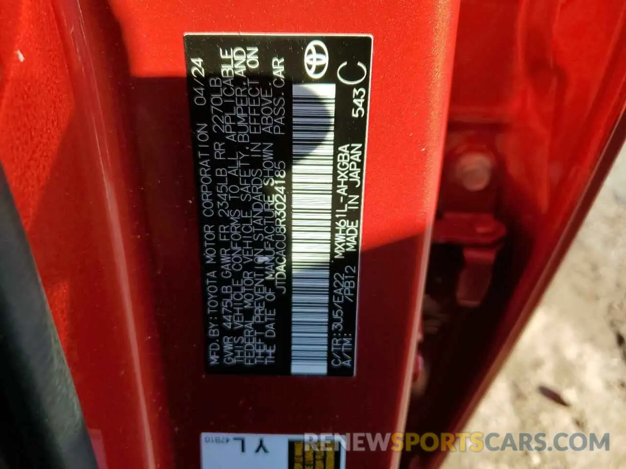 12 Photograph of a damaged car JTDACACU8R3024185 TOYOTA PRIUS 2024