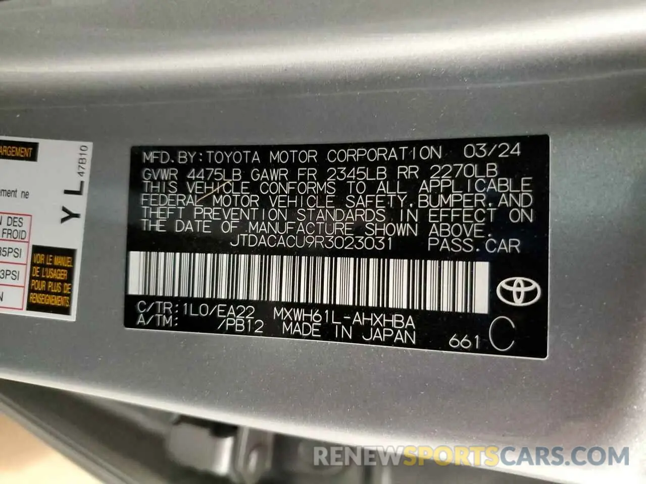 13 Photograph of a damaged car JTDACACU9R3023031 TOYOTA PRIUS 2024