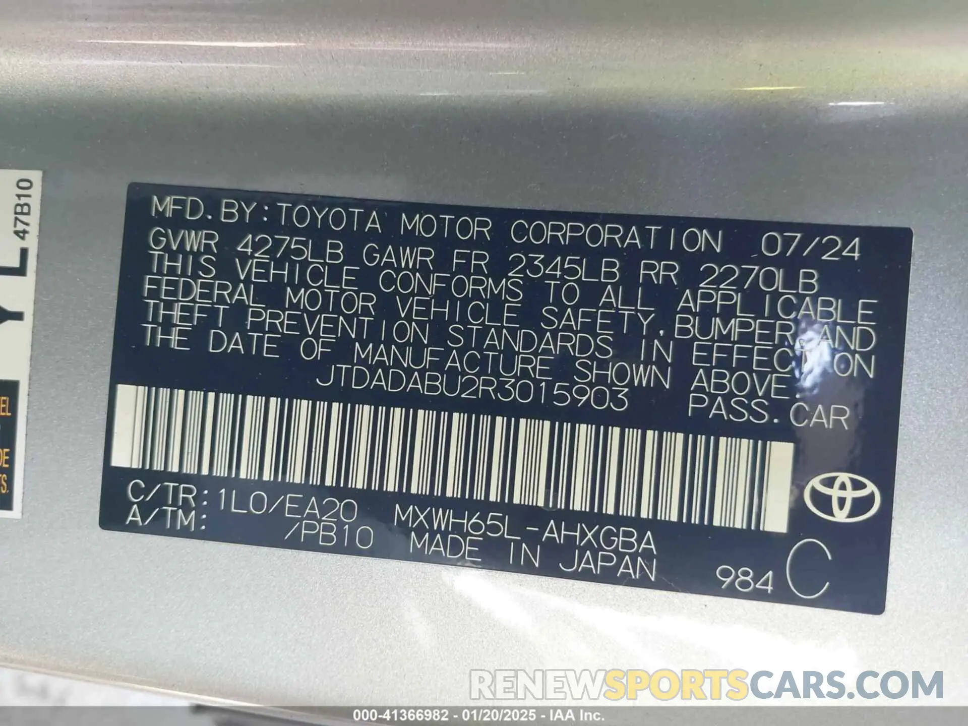 9 Photograph of a damaged car JTDADABU2R3015903 TOYOTA PRIUS 2024
