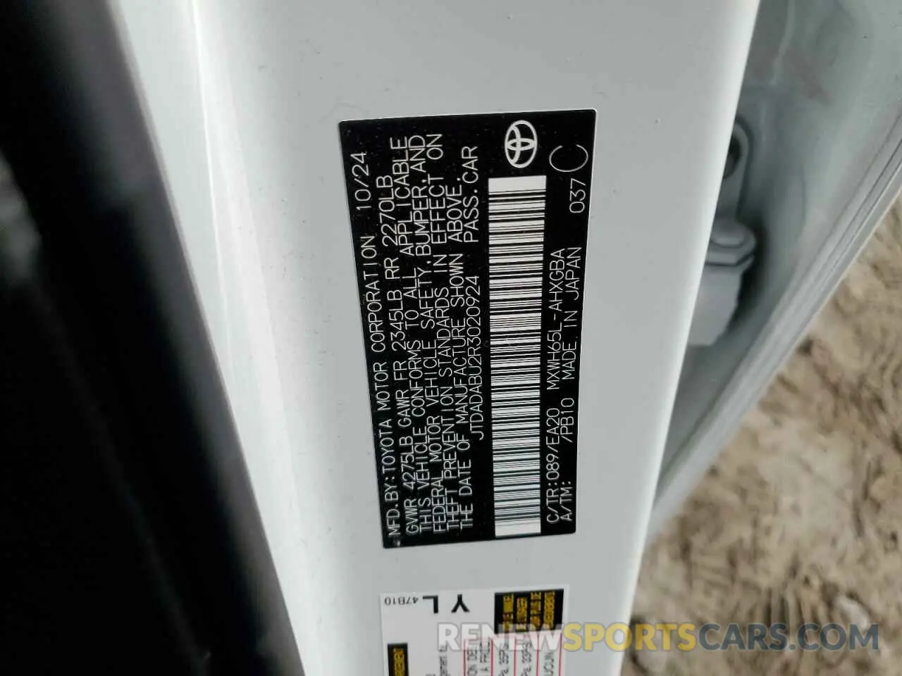 12 Photograph of a damaged car JTDADABU2R3020924 TOYOTA PRIUS 2024