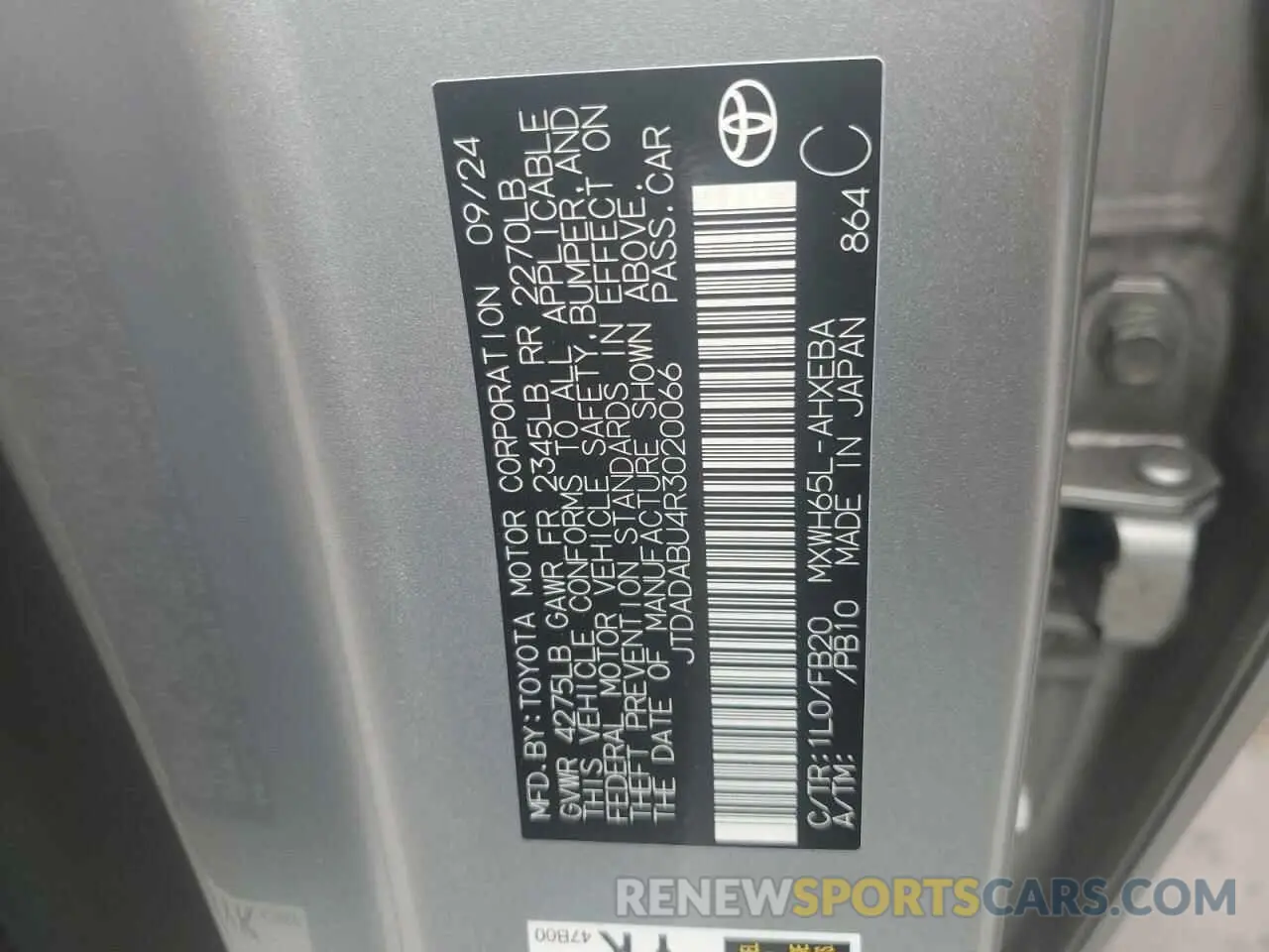 13 Фотография поврежденного автомобиля JTDADABU4R3020066 TOYOTA PRIUS 2024
