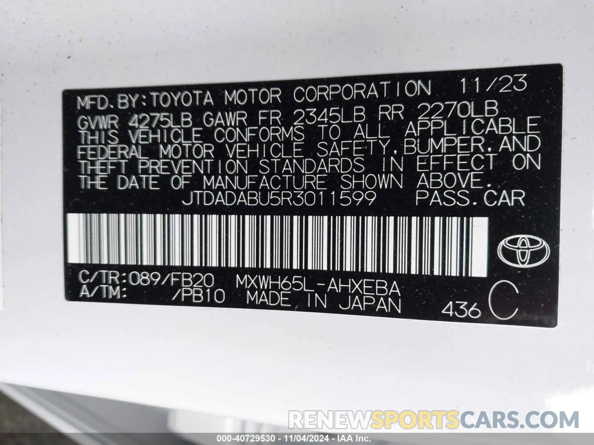 9 Фотография поврежденного автомобиля JTDADABU5R3011599 TOYOTA PRIUS 2024