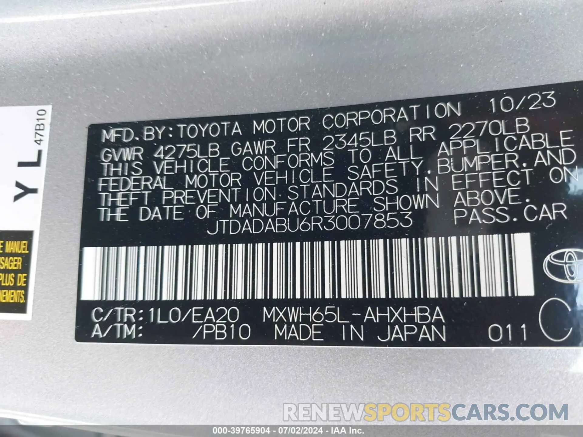 9 Фотография поврежденного автомобиля JTDADABU6R3007853 TOYOTA PRIUS 2024