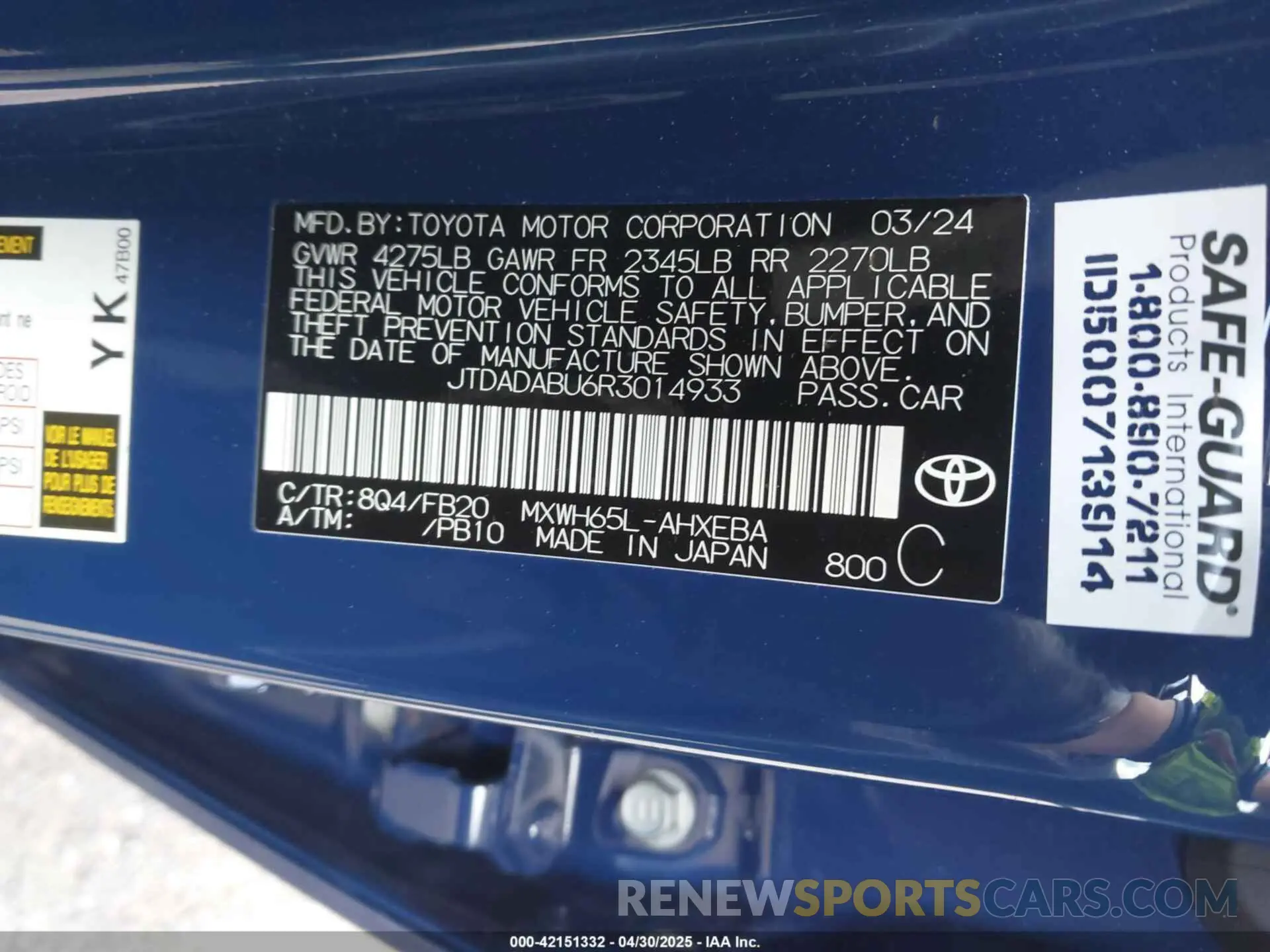 9 Фотография поврежденного автомобиля JTDADABU6R3014933 TOYOTA PRIUS 2024