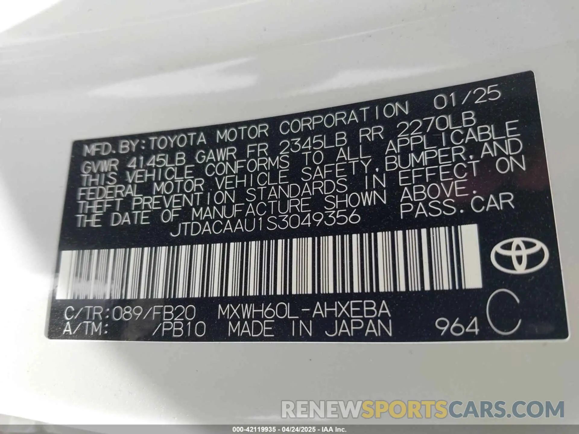 9 Photograph of a damaged car JTDACAAU1S3049356 TOYOTA PRIUS 2025