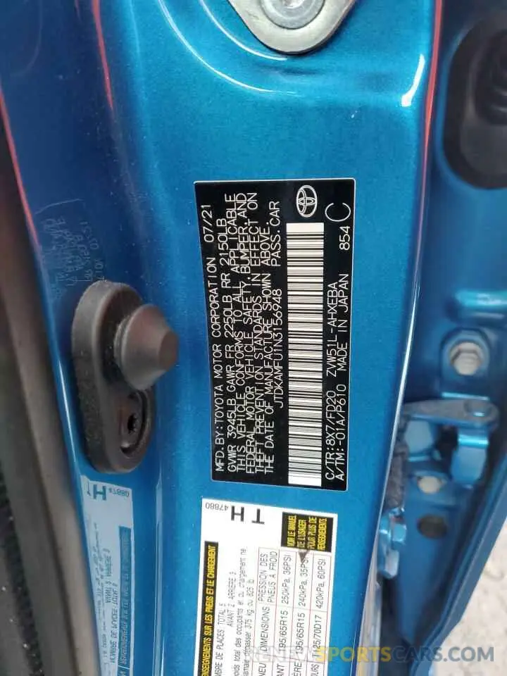 12 Фотография поврежденного автомобиля JTDKAMFU1N3156948 TOYOTA PRIUS NIGH 2022