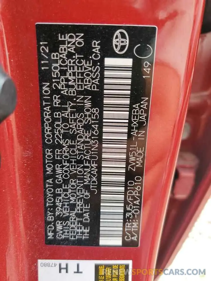 13 Фотография поврежденного автомобиля JTDKAMFU1N3164158 TOYOTA PRIUS NIGH 2022