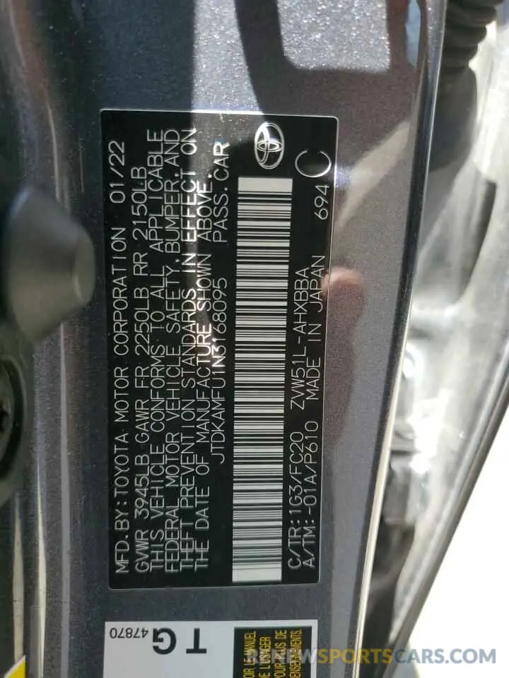 12 Photograph of a damaged car JTDKAMFU1N3168095 TOYOTA PRIUS NIGH 2022