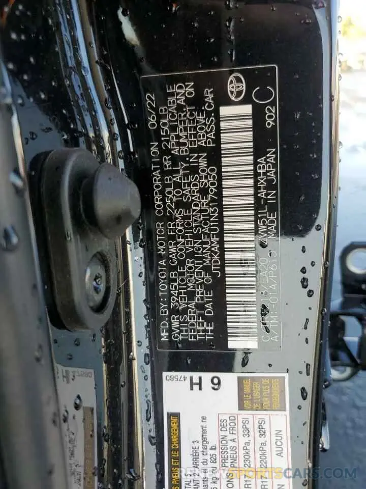12 Фотография поврежденного автомобиля JTDKAMFU1N3179050 TOYOTA PRIUS NIGH 2022