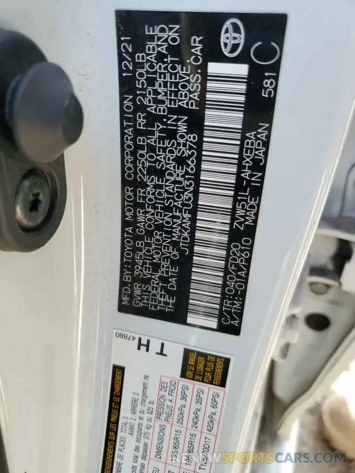 12 Фотография поврежденного автомобиля JTDKAMFU3N3166378 TOYOTA PRIUS NIGH 2022