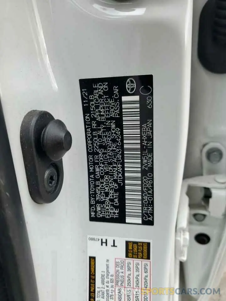 13 Photograph of a damaged car JTDKAMFU4N3164249 TOYOTA PRIUS NIGH 2022