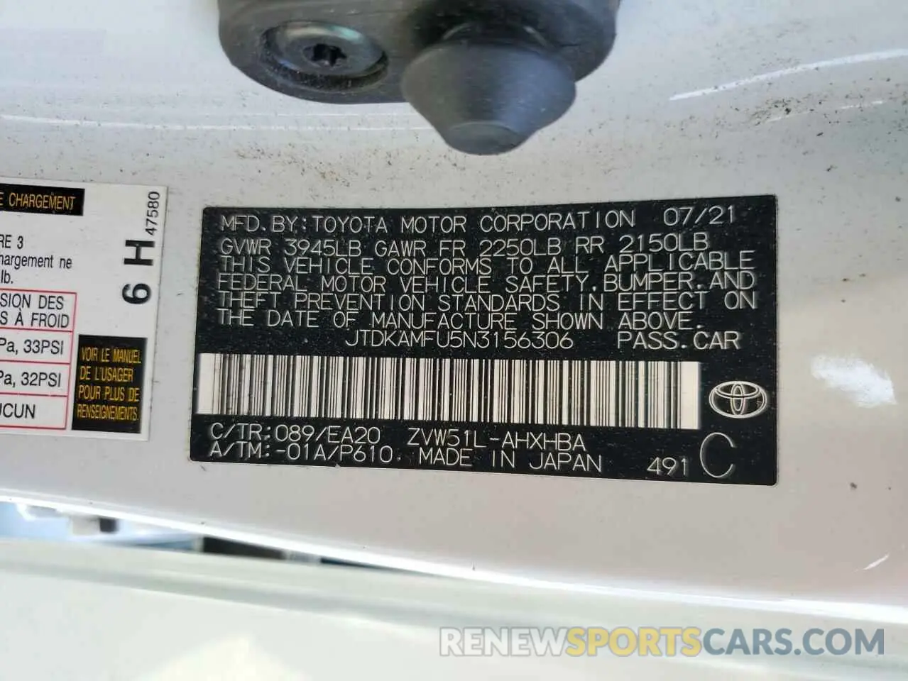 14 Photograph of a damaged car JTDKAMFU5N3156306 TOYOTA PRIUS NIGH 2022