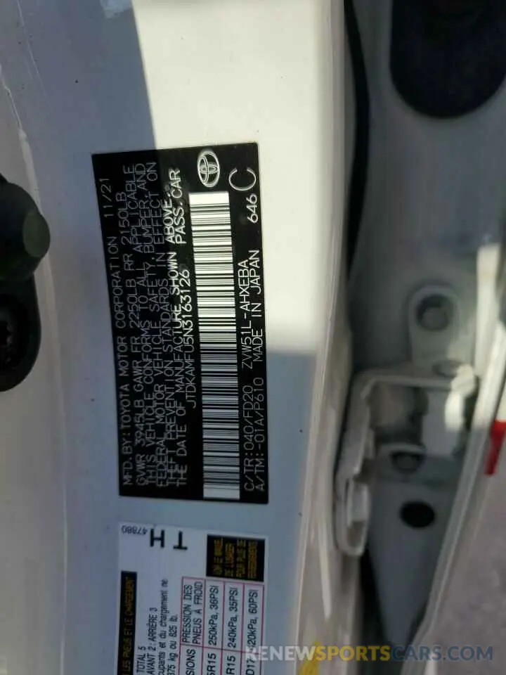 12 Фотография поврежденного автомобиля JTDKAMFU5N3163126 TOYOTA PRIUS NIGH 2022