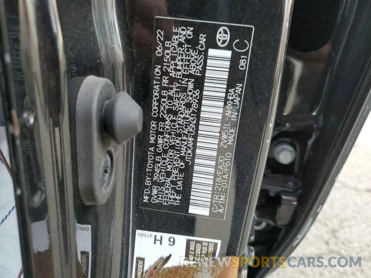 13 Фотография поврежденного автомобиля JTDKAMFU5N3178936 TOYOTA PRIUS NIGH 2022