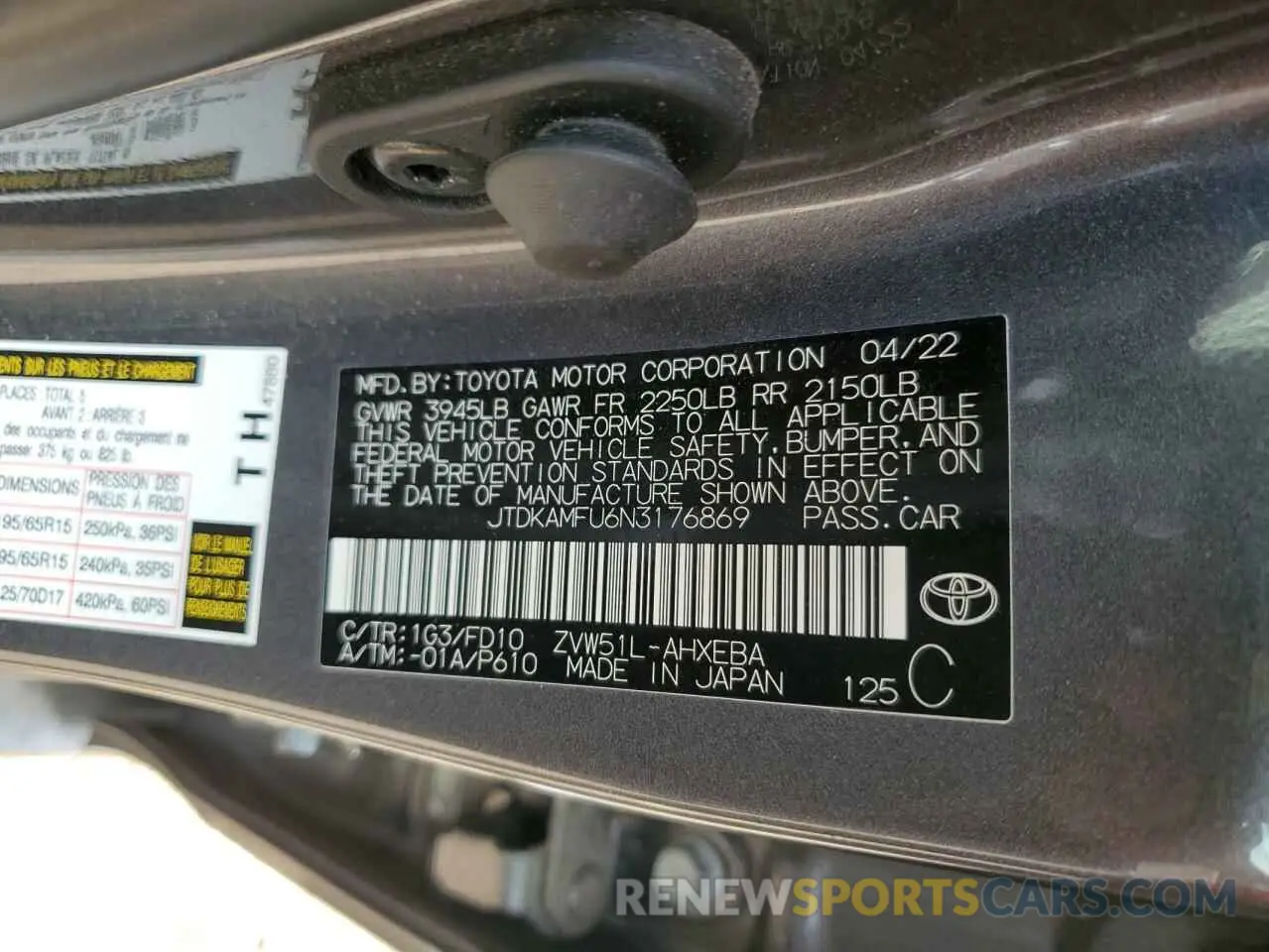 14 Фотография поврежденного автомобиля JTDKAMFU6N3176869 TOYOTA PRIUS NIGH 2022
