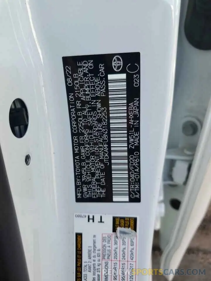 13 Photograph of a damaged car JTDKAMFU8N3182253 TOYOTA PRIUS NIGH 2022