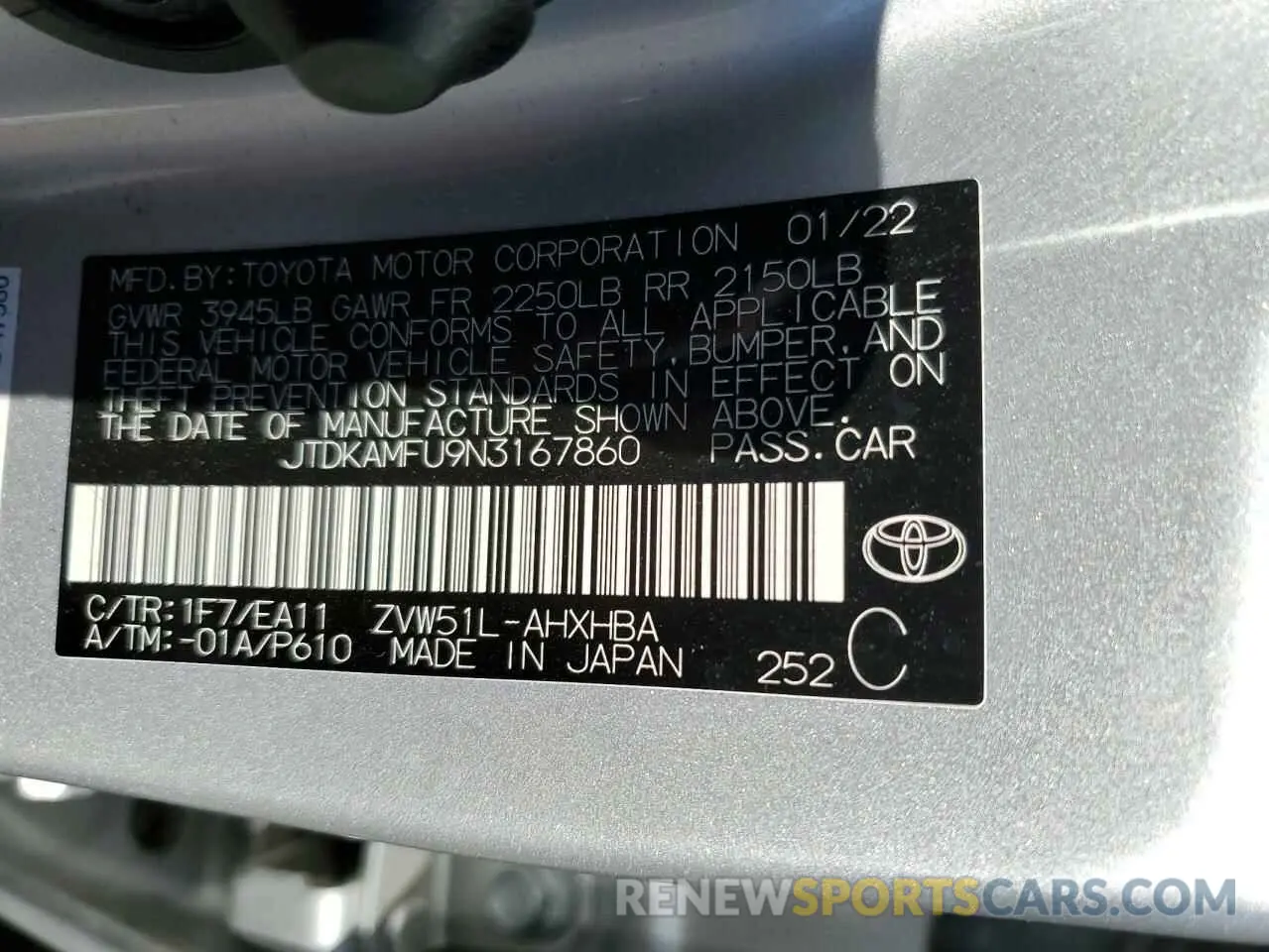12 Фотография поврежденного автомобиля JTDKAMFU9N3167860 TOYOTA PRIUS NIGH 2022