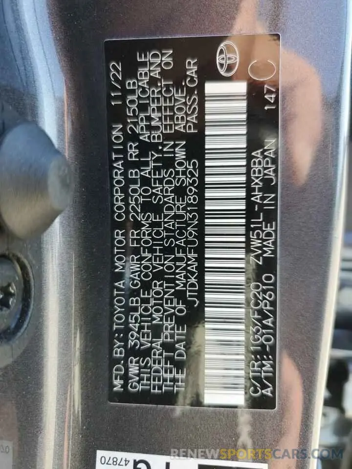 14 Photograph of a damaged car JTDKAMFU9N3189325 TOYOTA PRIUS NIGH 2022