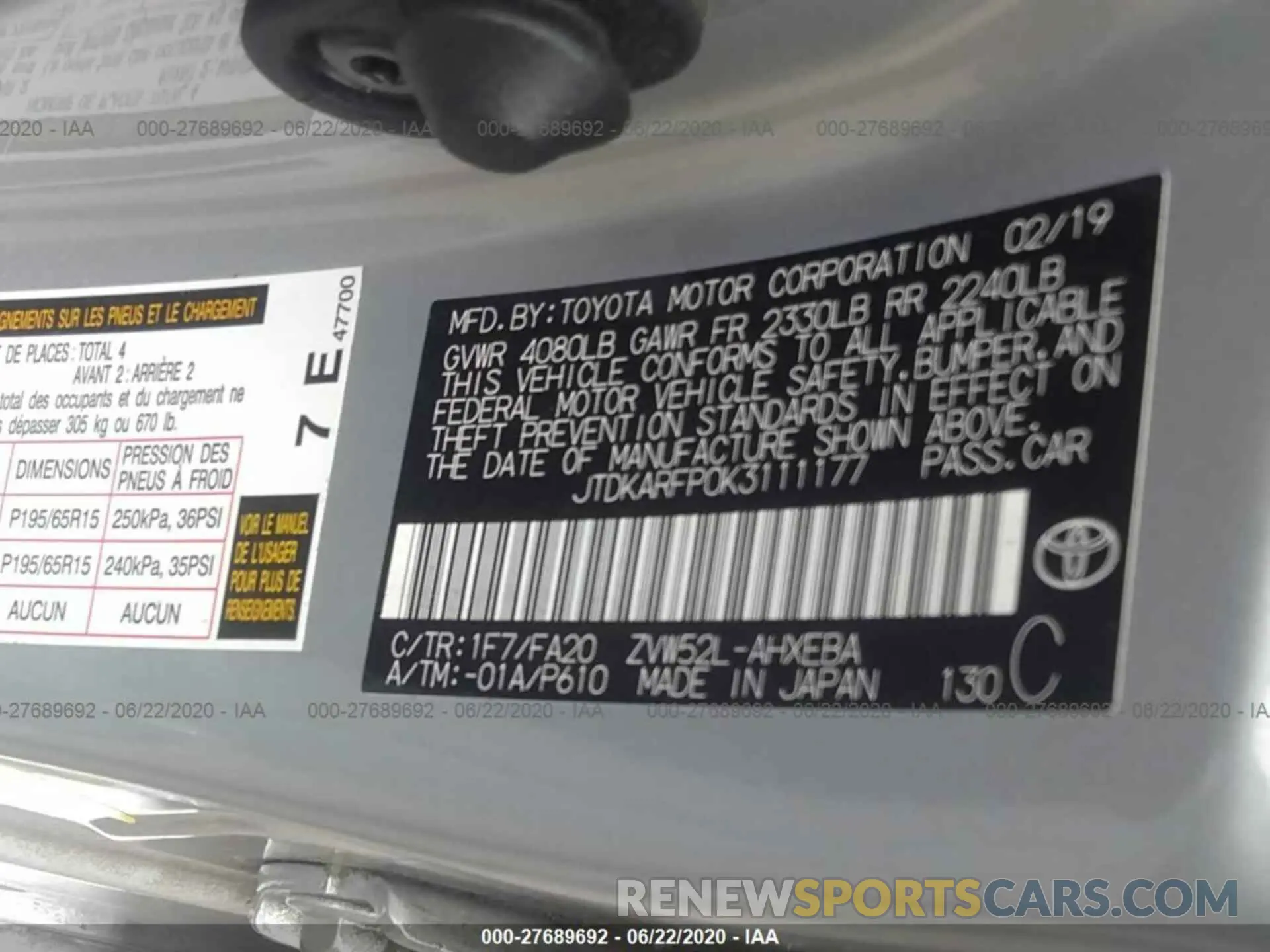 9 Photograph of a damaged car JTDKARFP0K3111177 TOYOTA PRIUS PRIME 2019