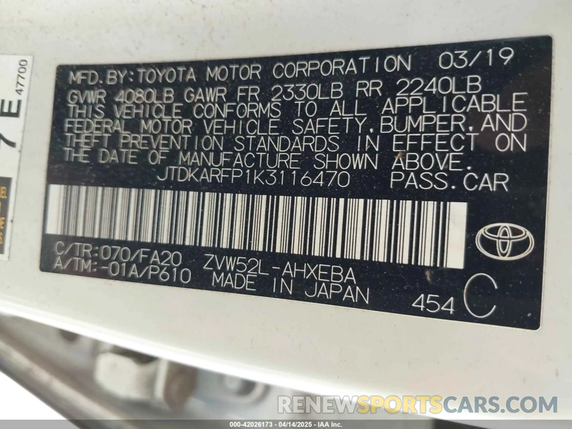 9 Photograph of a damaged car JTDKARFP1K3116470 TOYOTA PRIUS PRIME 2019