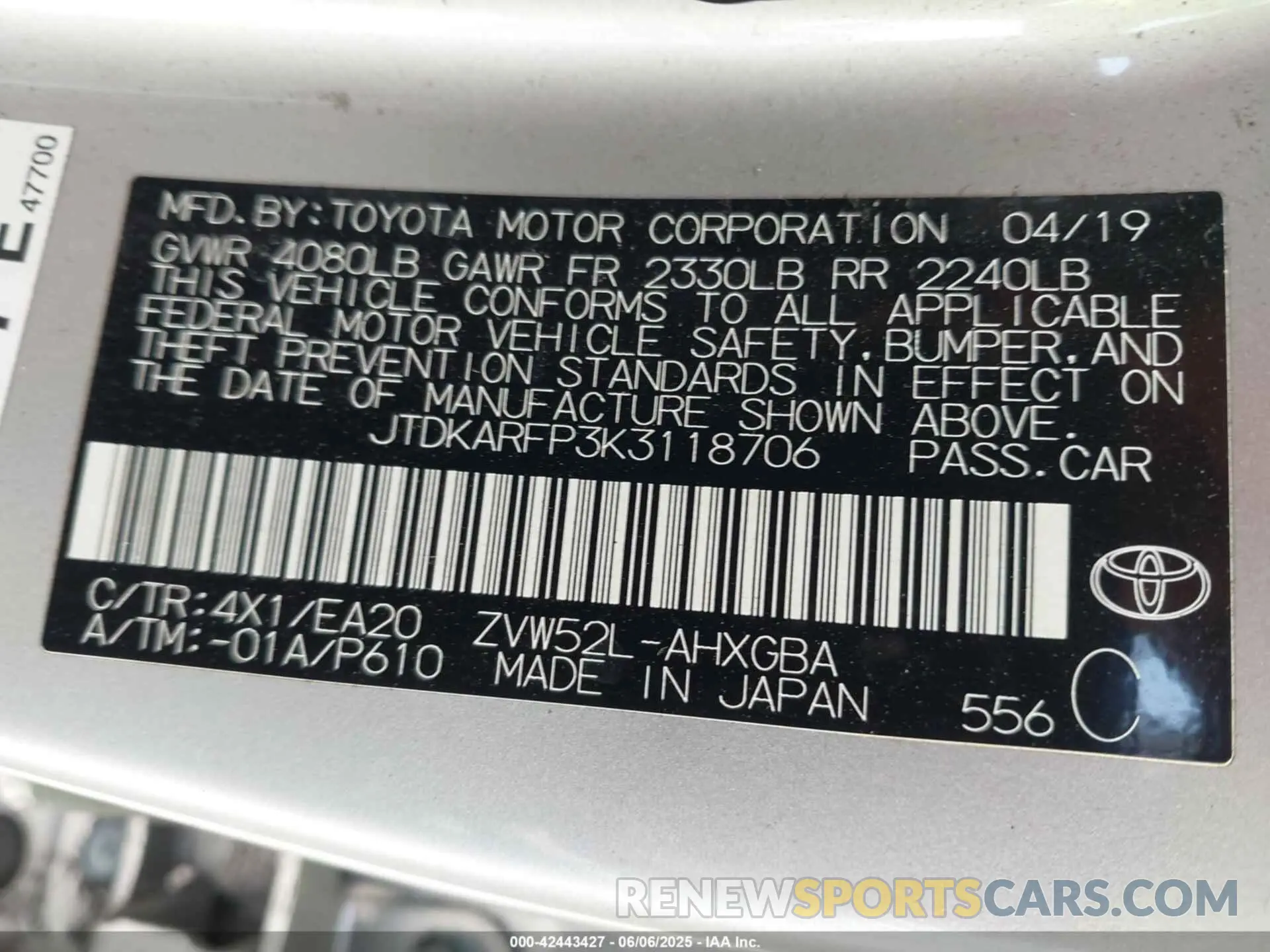 9 Photograph of a damaged car JTDKARFP3K3118706 TOYOTA PRIUS PRIME 2019