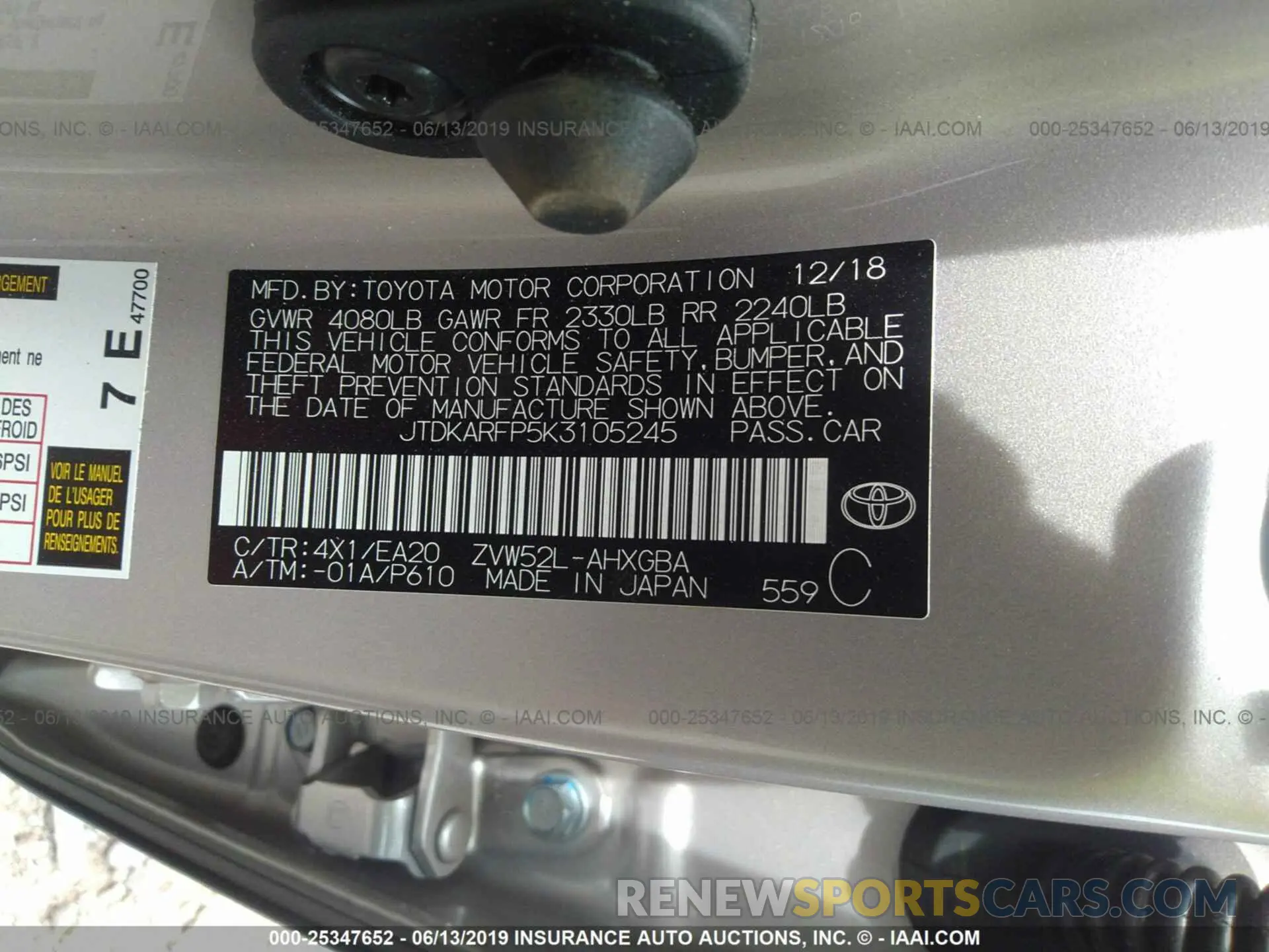 9 Photograph of a damaged car JTDKARFP5K3105245 TOYOTA PRIUS PRIME 2019