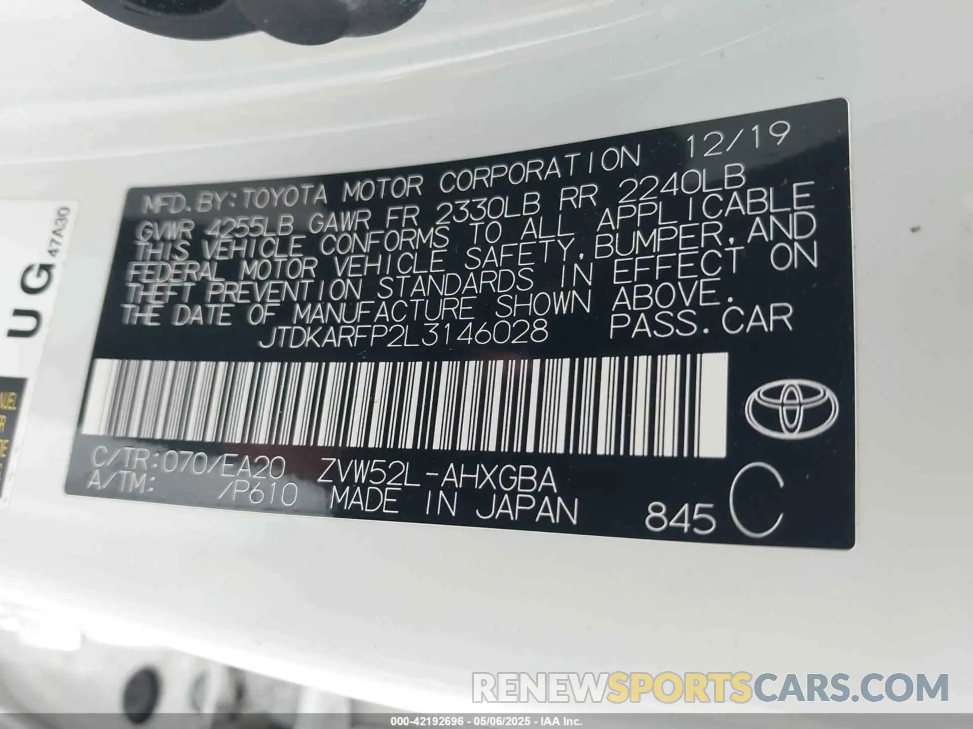 9 Фотография поврежденного автомобиля JTDKARFP2L3146028 TOYOTA PRIUS PRIME 2020