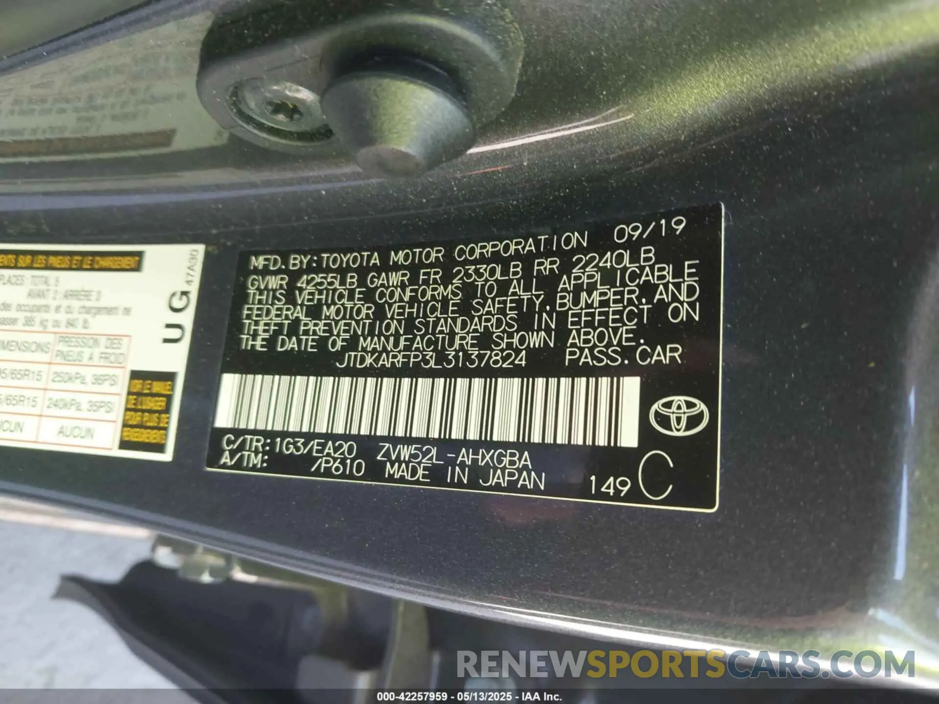 9 Фотография поврежденного автомобиля JTDKARFP3L3137824 TOYOTA PRIUS PRIME 2020