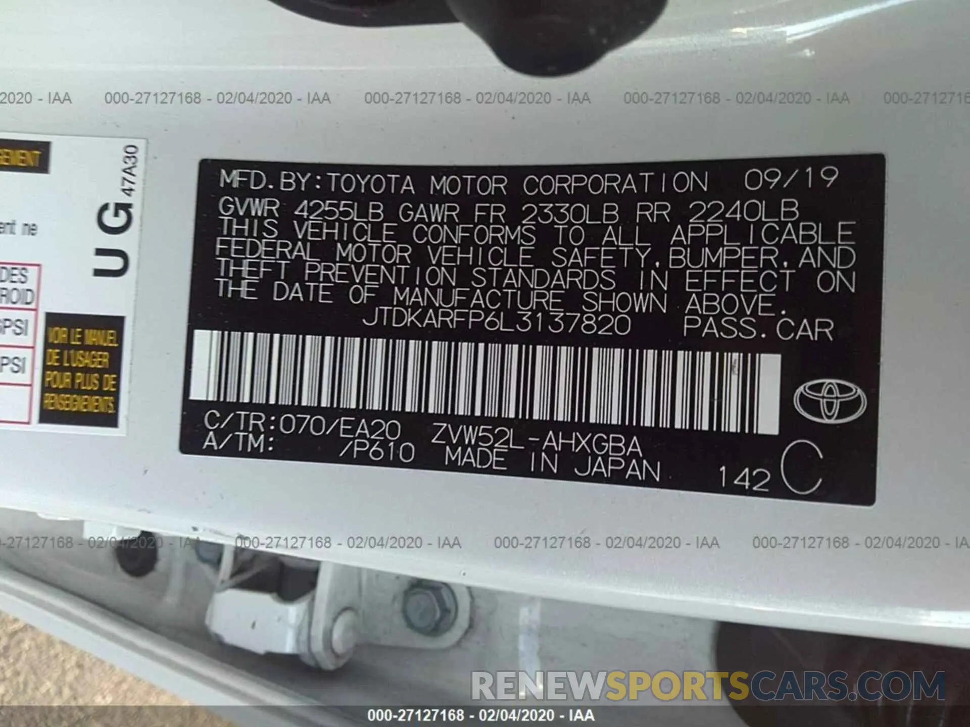 9 Photograph of a damaged car JTDKARFP6L3137820 TOYOTA PRIUS PRIME 2020