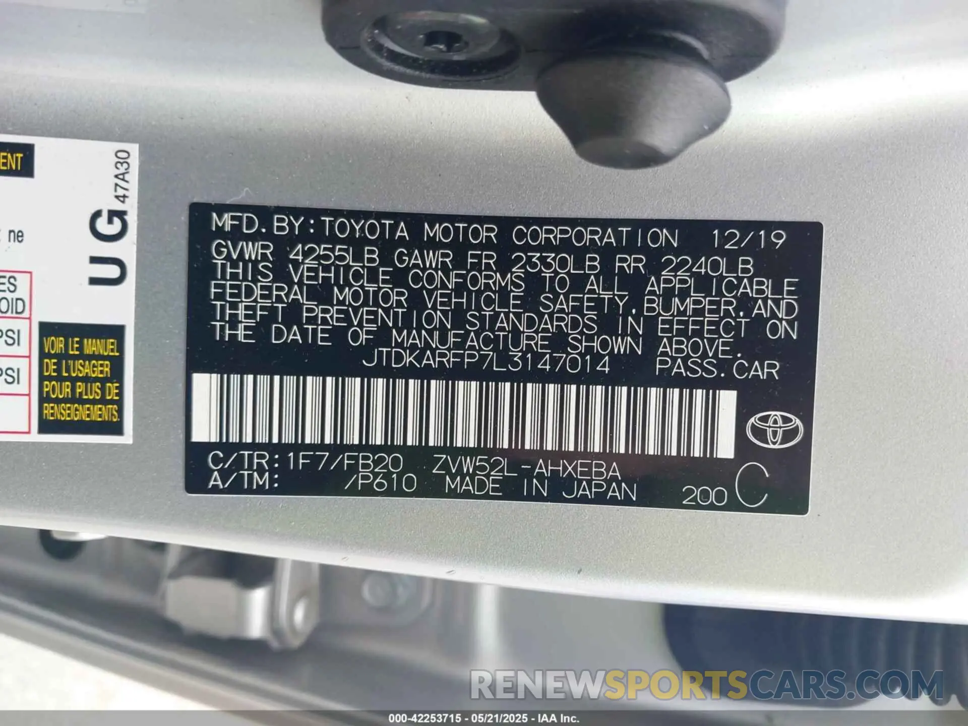9 Photograph of a damaged car JTDKARFP7L3147014 TOYOTA PRIUS PRIME 2020