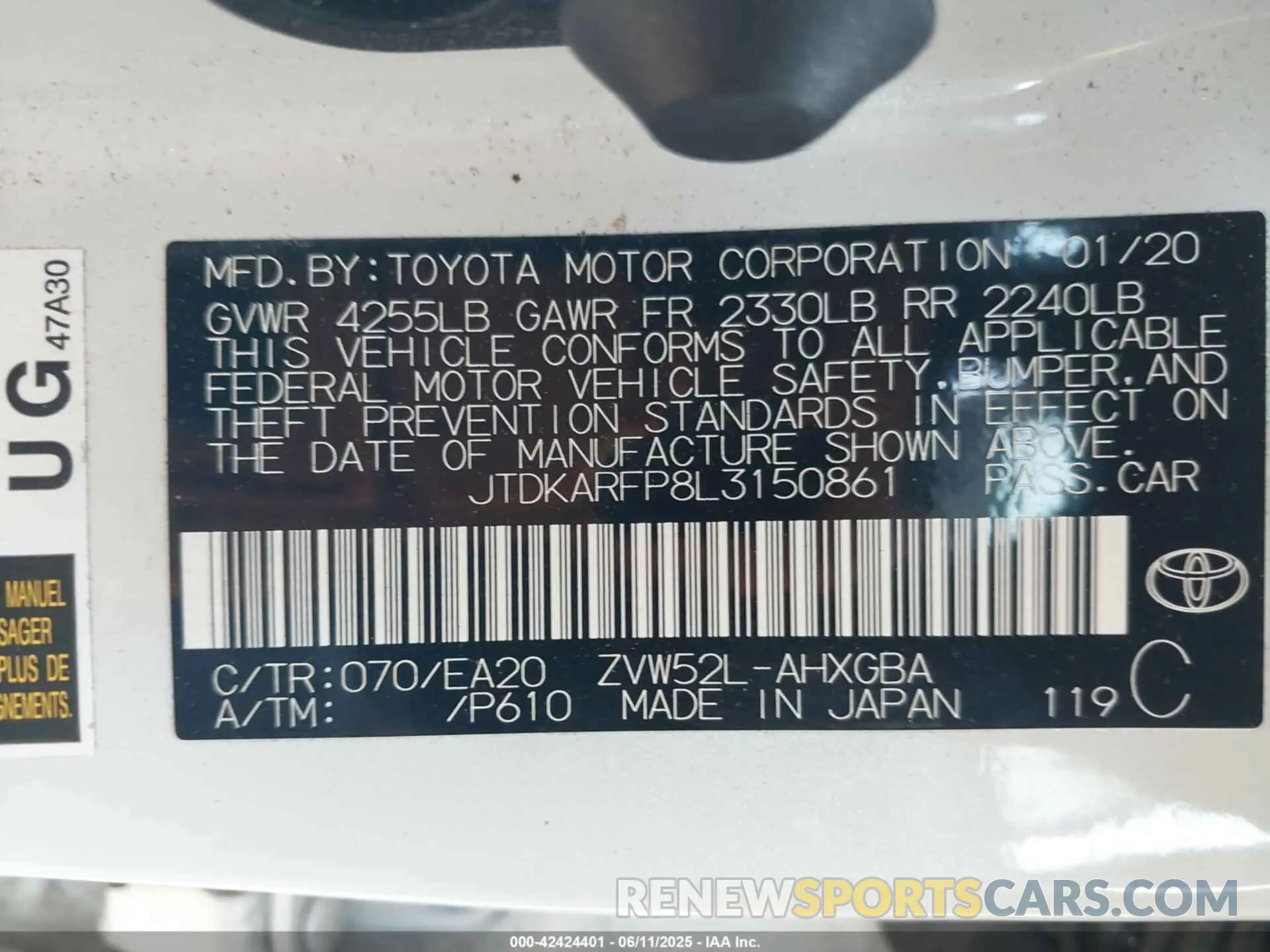 9 Фотография поврежденного автомобиля JTDKARFP8L3150861 TOYOTA PRIUS PRIME 2020