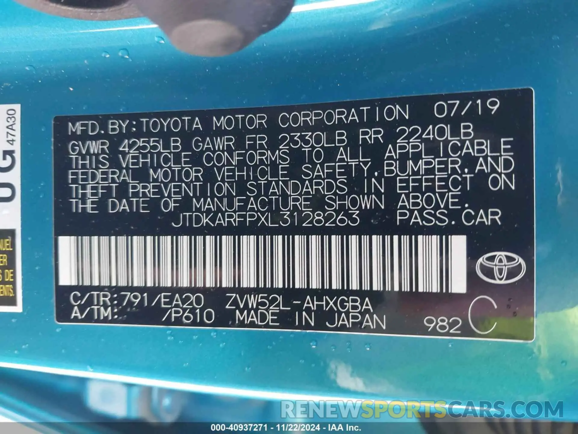 9 Фотография поврежденного автомобиля JTDKARFPXL3128263 TOYOTA PRIUS PRIME 2020