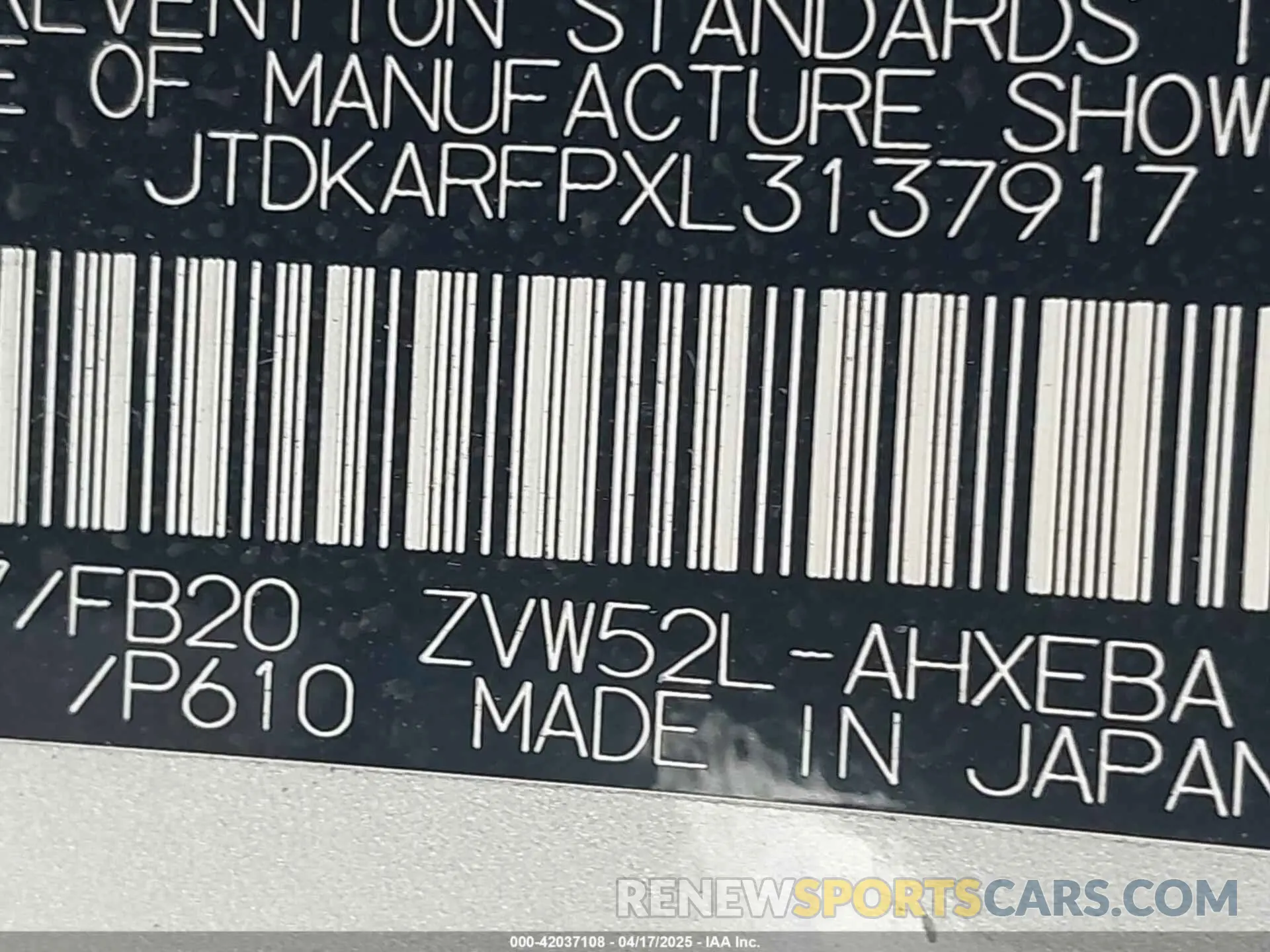 9 Фотография поврежденного автомобиля JTDKARFPXL3137917 TOYOTA PRIUS PRIME 2020