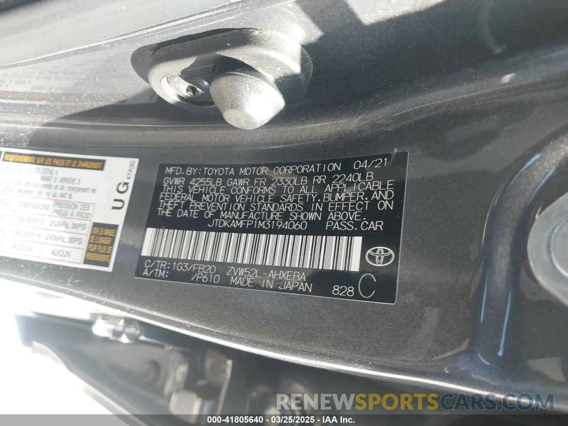 9 Фотография поврежденного автомобиля JTDKAMFP1M3194060 TOYOTA PRIUS PRIME 2021