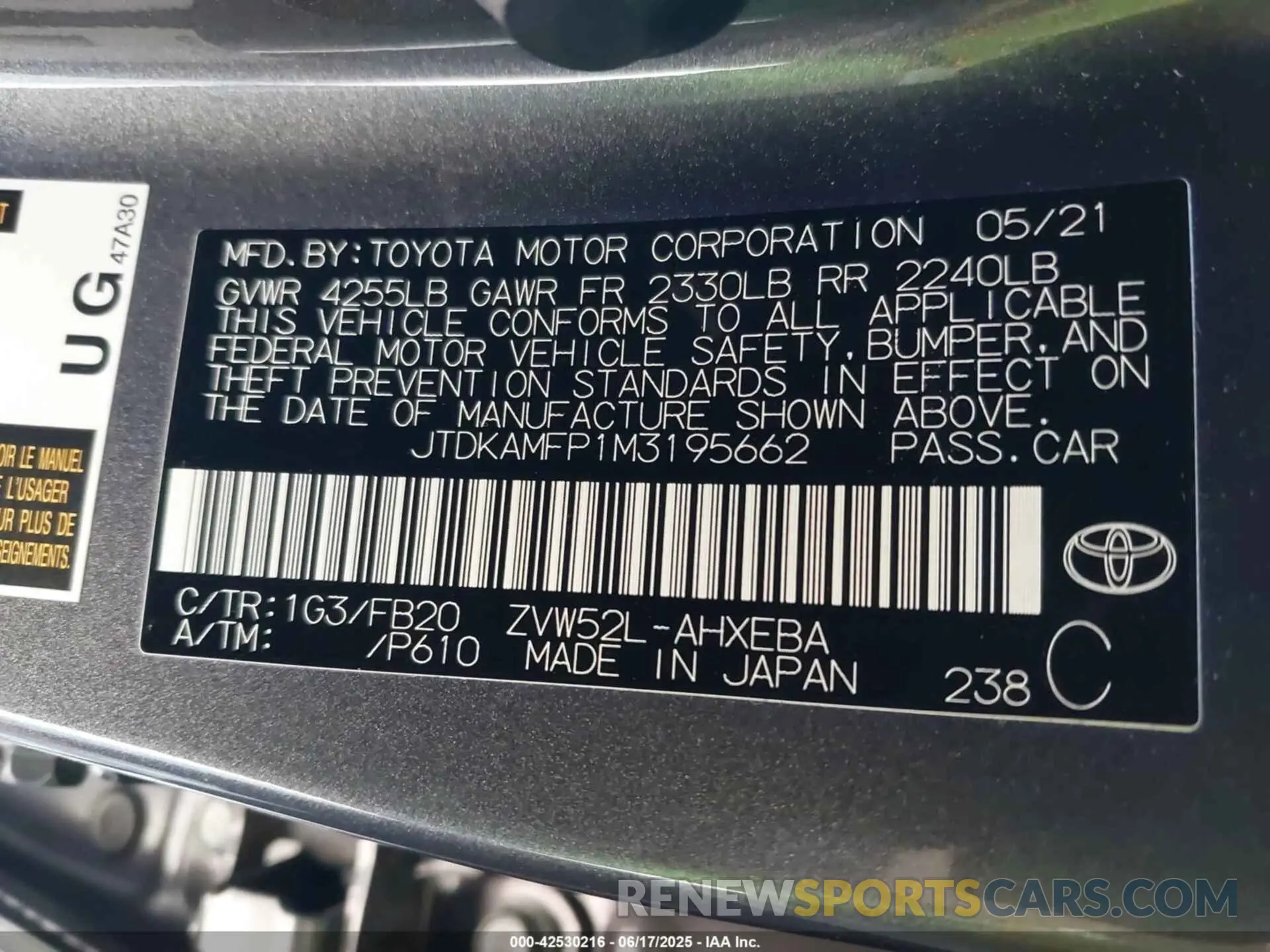 9 Фотография поврежденного автомобиля JTDKAMFP1M3195662 TOYOTA PRIUS PRIME 2021
