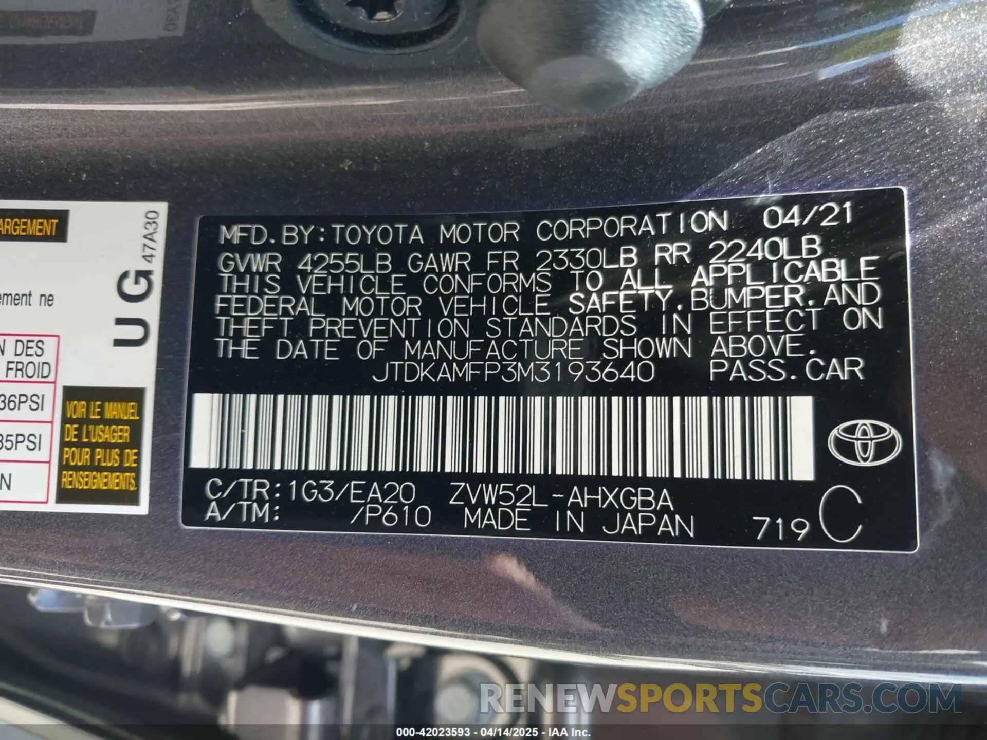 9 Фотография поврежденного автомобиля JTDKAMFP3M3193640 TOYOTA PRIUS PRIME 2021