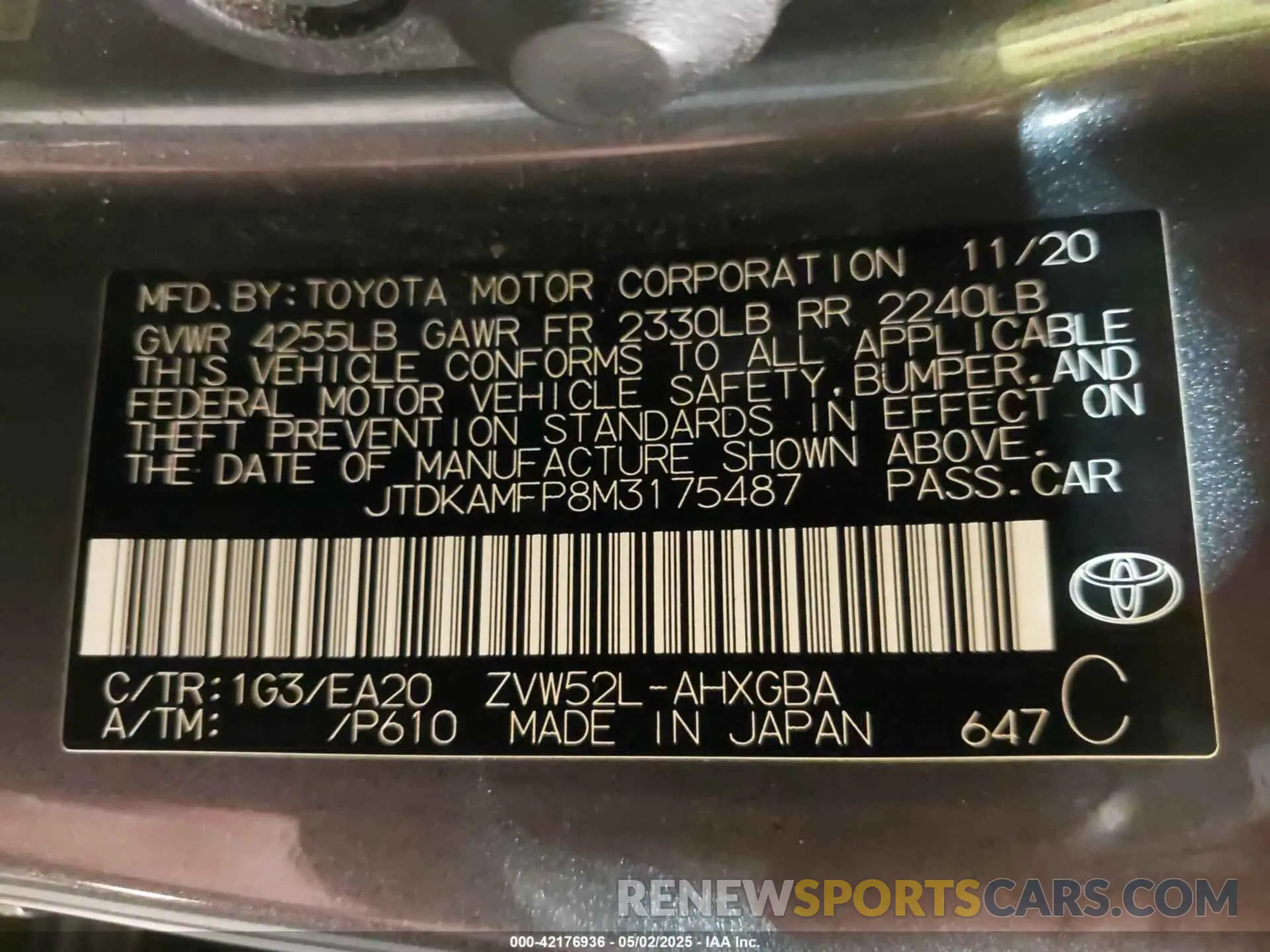 9 Фотография поврежденного автомобиля JTDKAMFP8M3175487 TOYOTA PRIUS PRIME 2021
