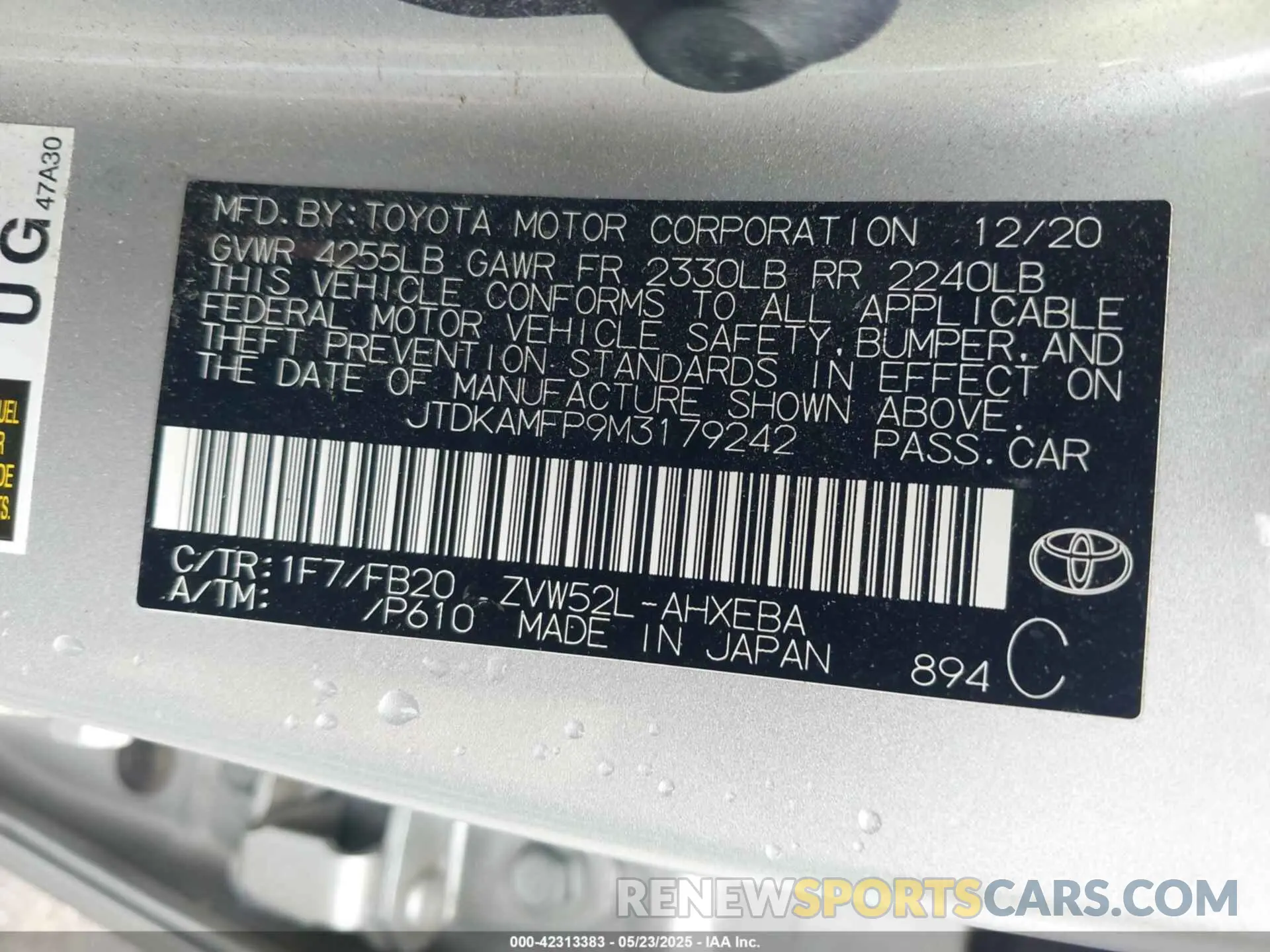 9 Фотография поврежденного автомобиля JTDKAMFP9M3179242 TOYOTA PRIUS PRIME 2021